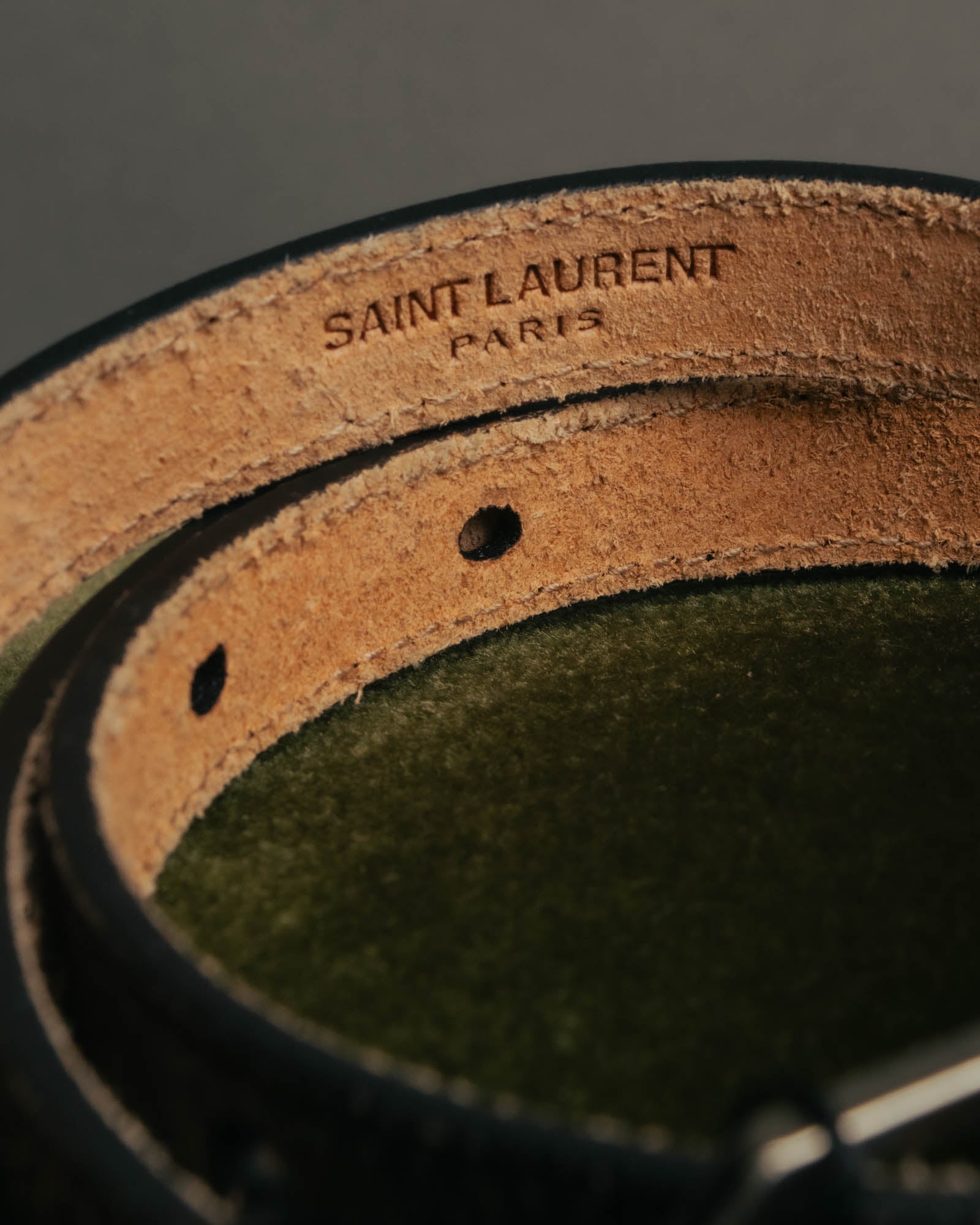 “SAINT LAURENT PARIS” 2010’s Lizard embossed narrow leather belt