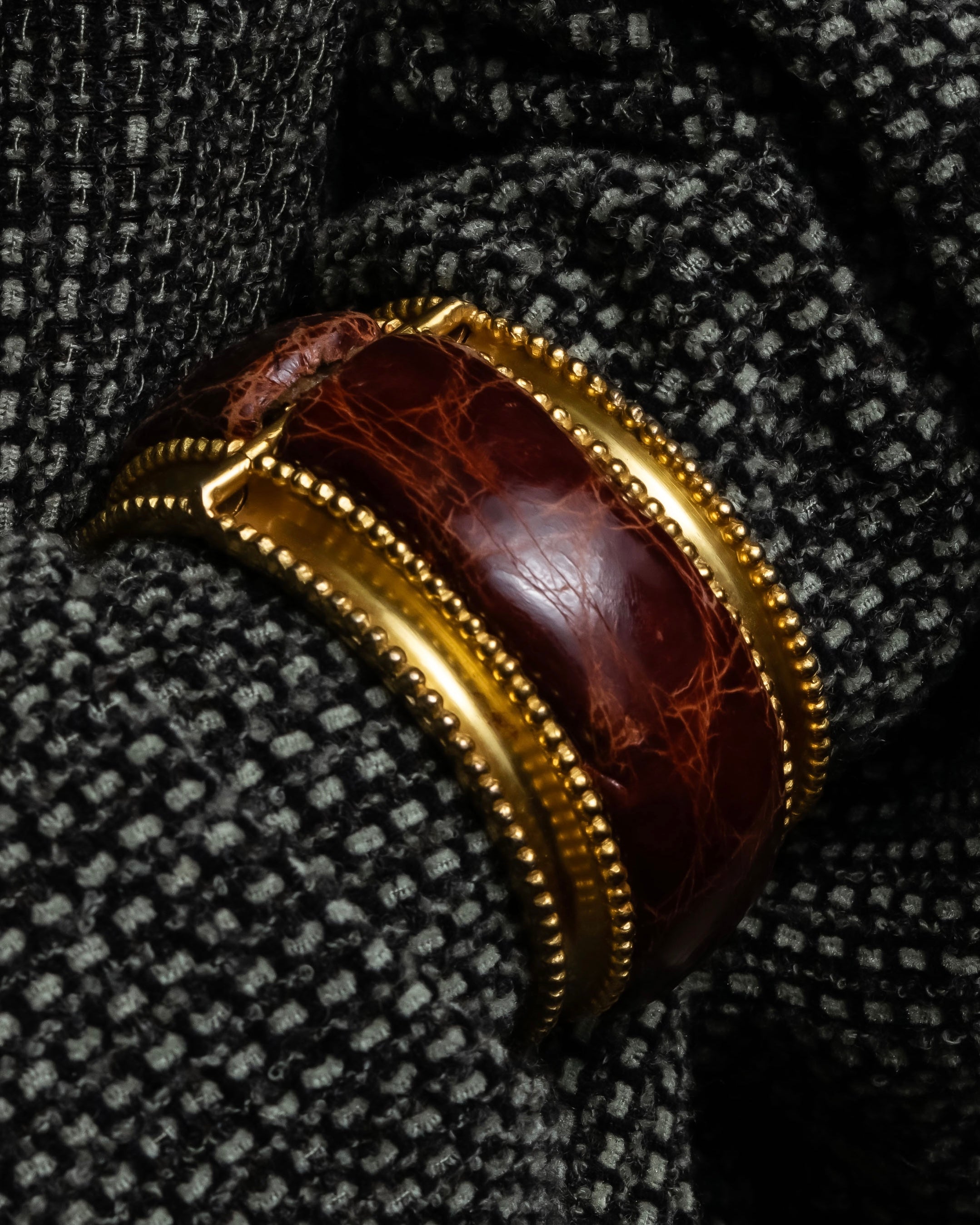 "LOEWE" Leather combination half moon gold bangle