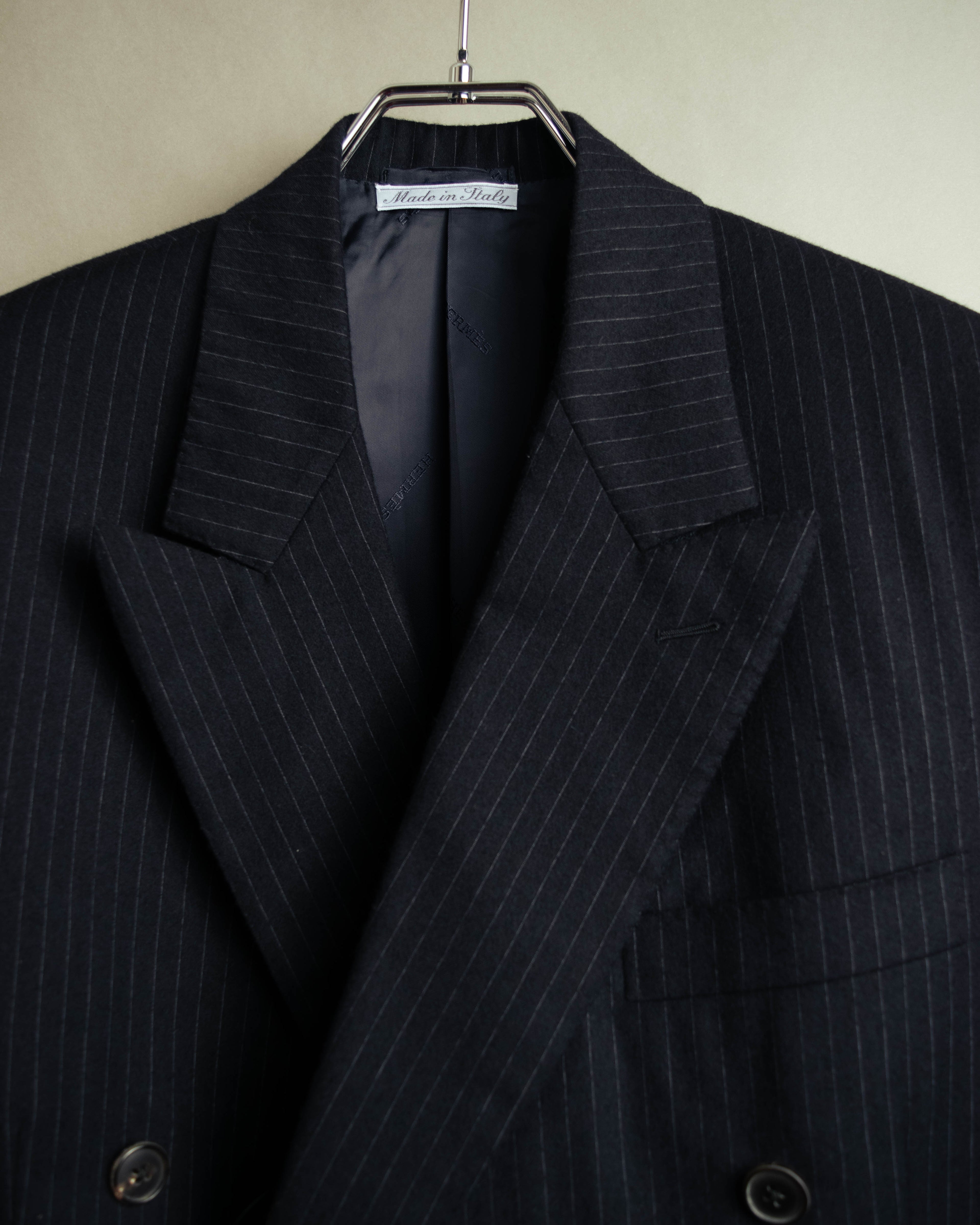 -SPECIAL- “Hermès” 80’s-90’s Super 120’s wool pinstripe double breasted setup