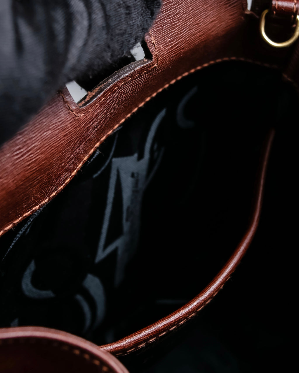 "Salvatore Ferragamo" Half-moon shaped Bordeaux color leather shoulder bag