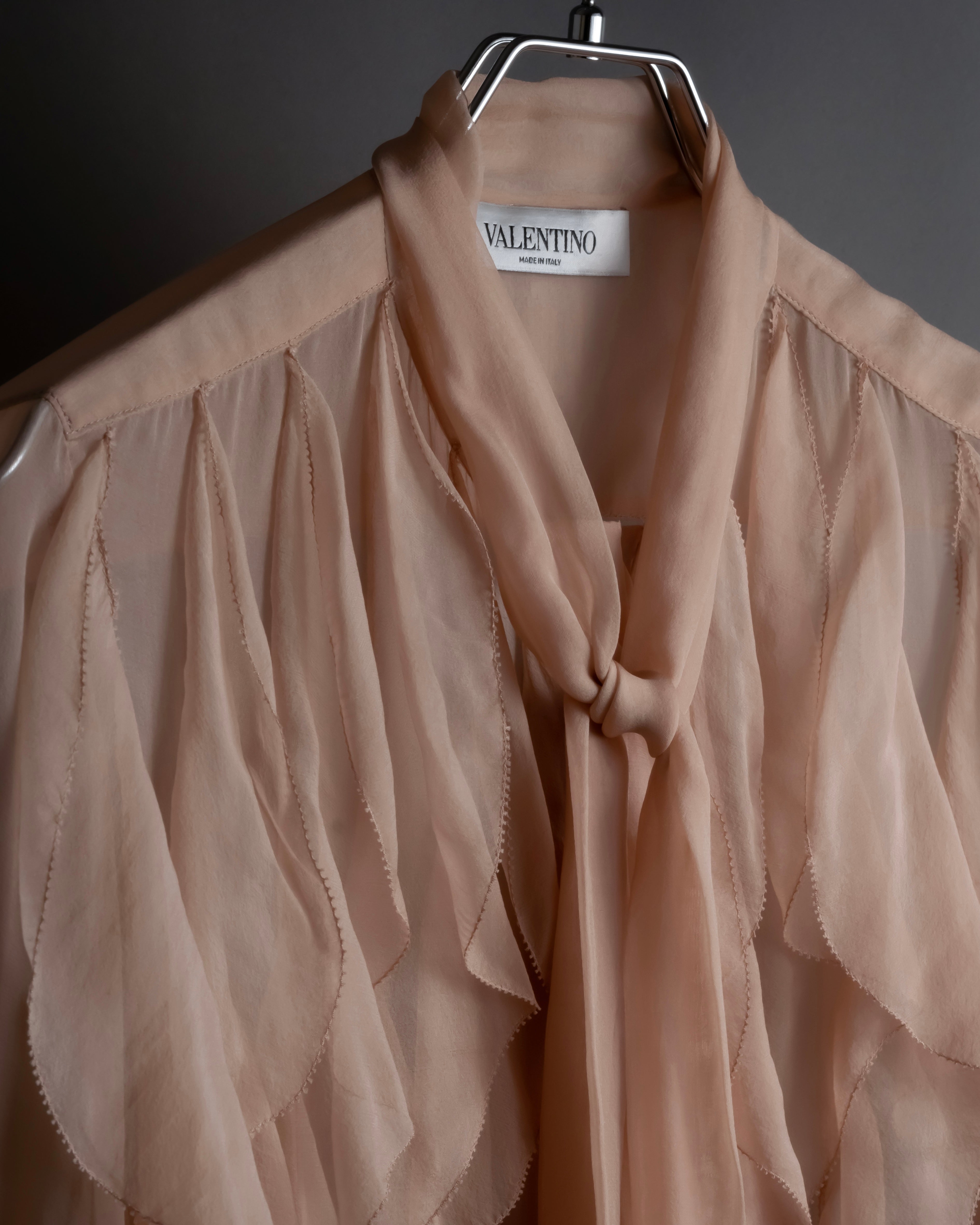 "VALENTINO" Ruffle detail sheer bowtie blouse