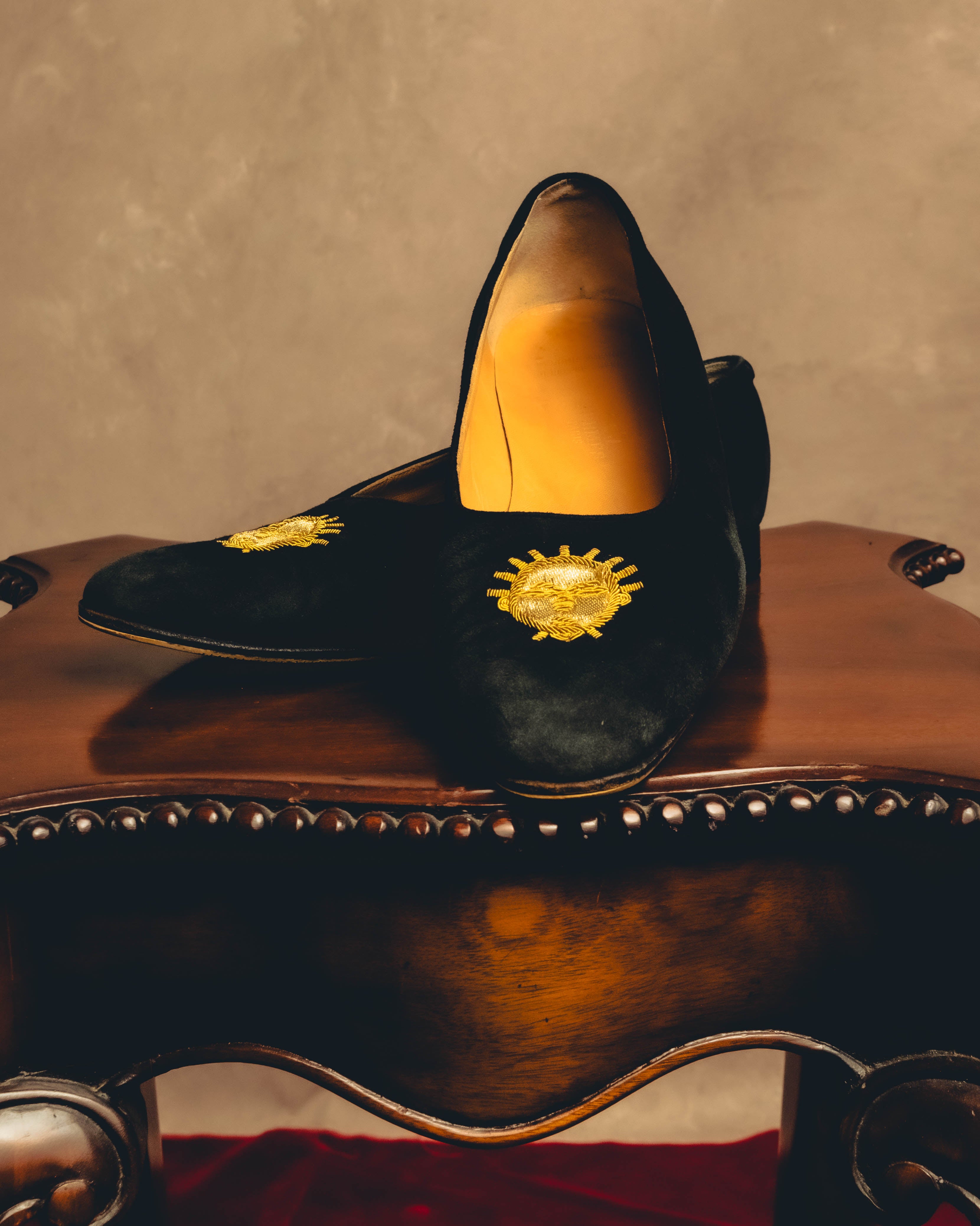 -SPECIAL- "Hermès" 80's-90's Gold embroidered suede loafers