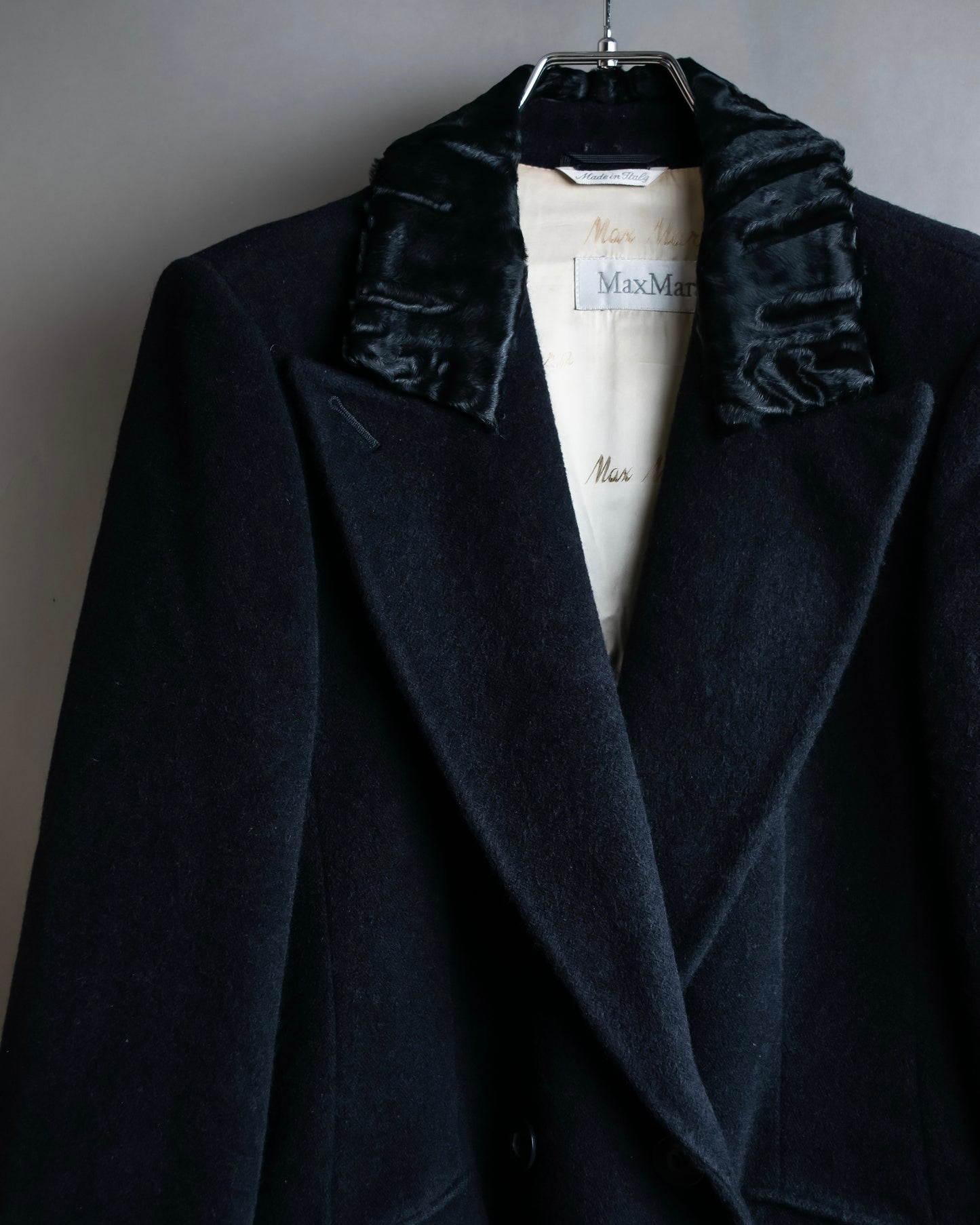 "Max Mara" 
Swakara fer collar oversized wrap style chester coat