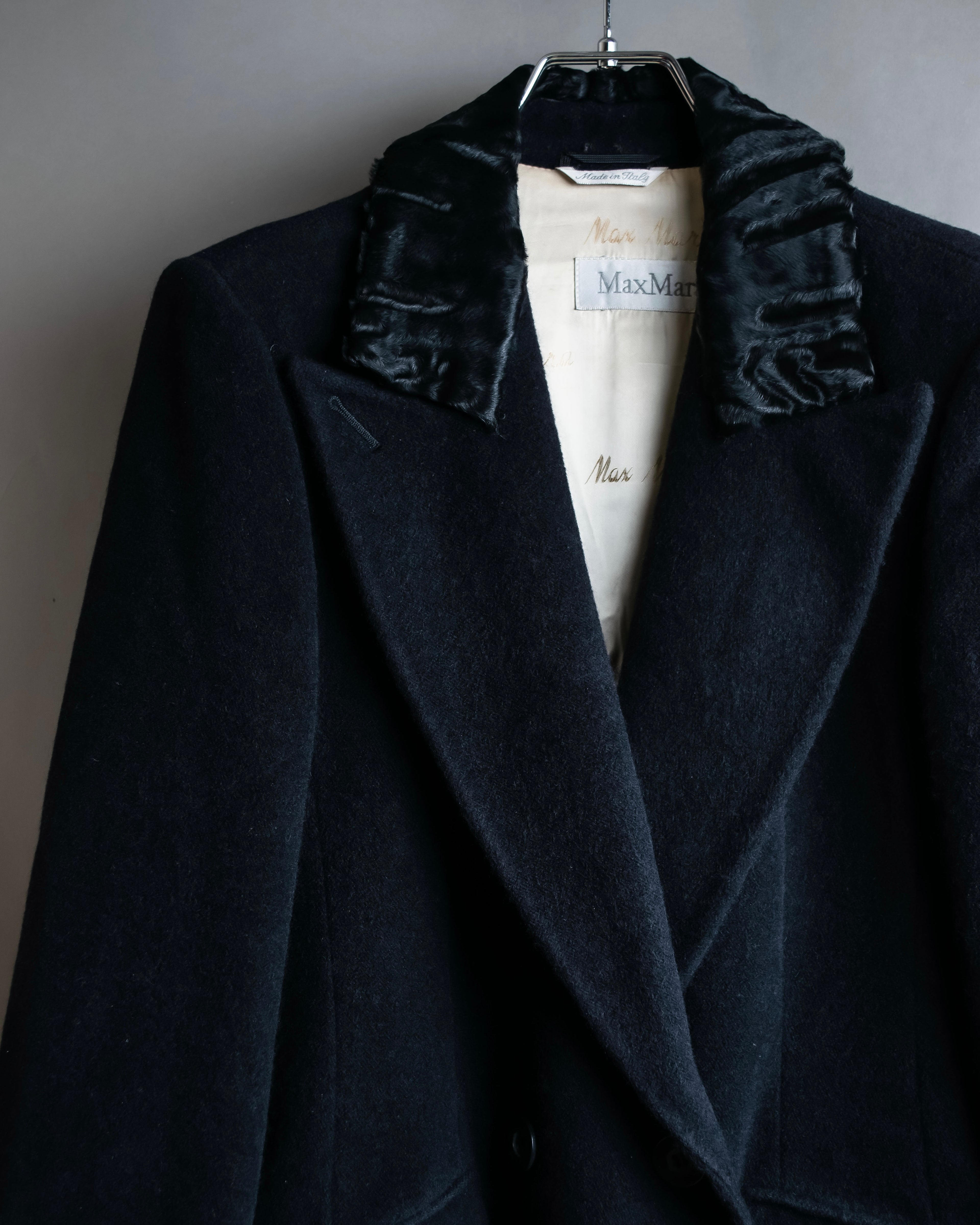"Max Mara"
 Swakara fer collar oversized wrap style chester coat