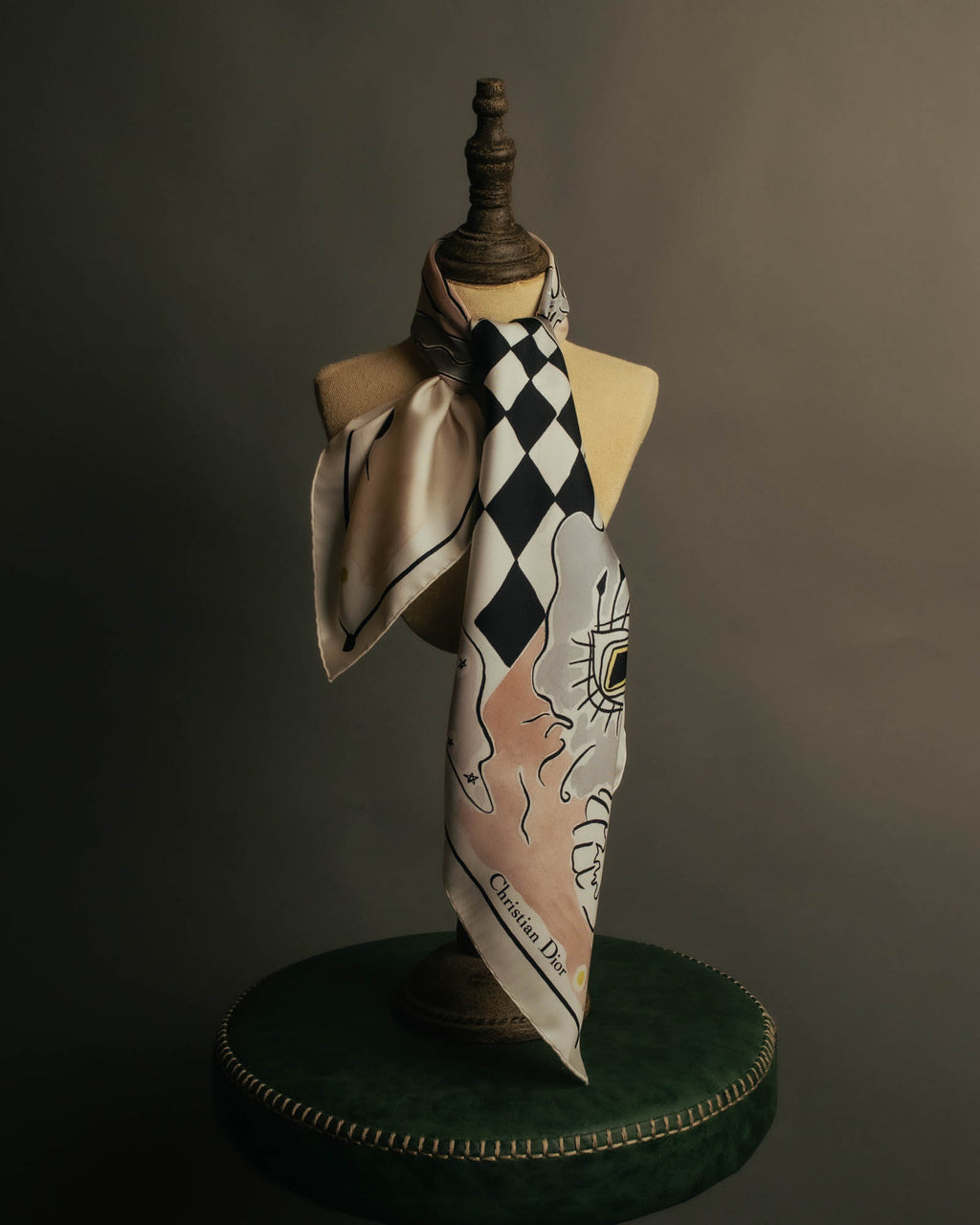 "Christian Dior" 2010's Modern surrealist trump print silk scarf