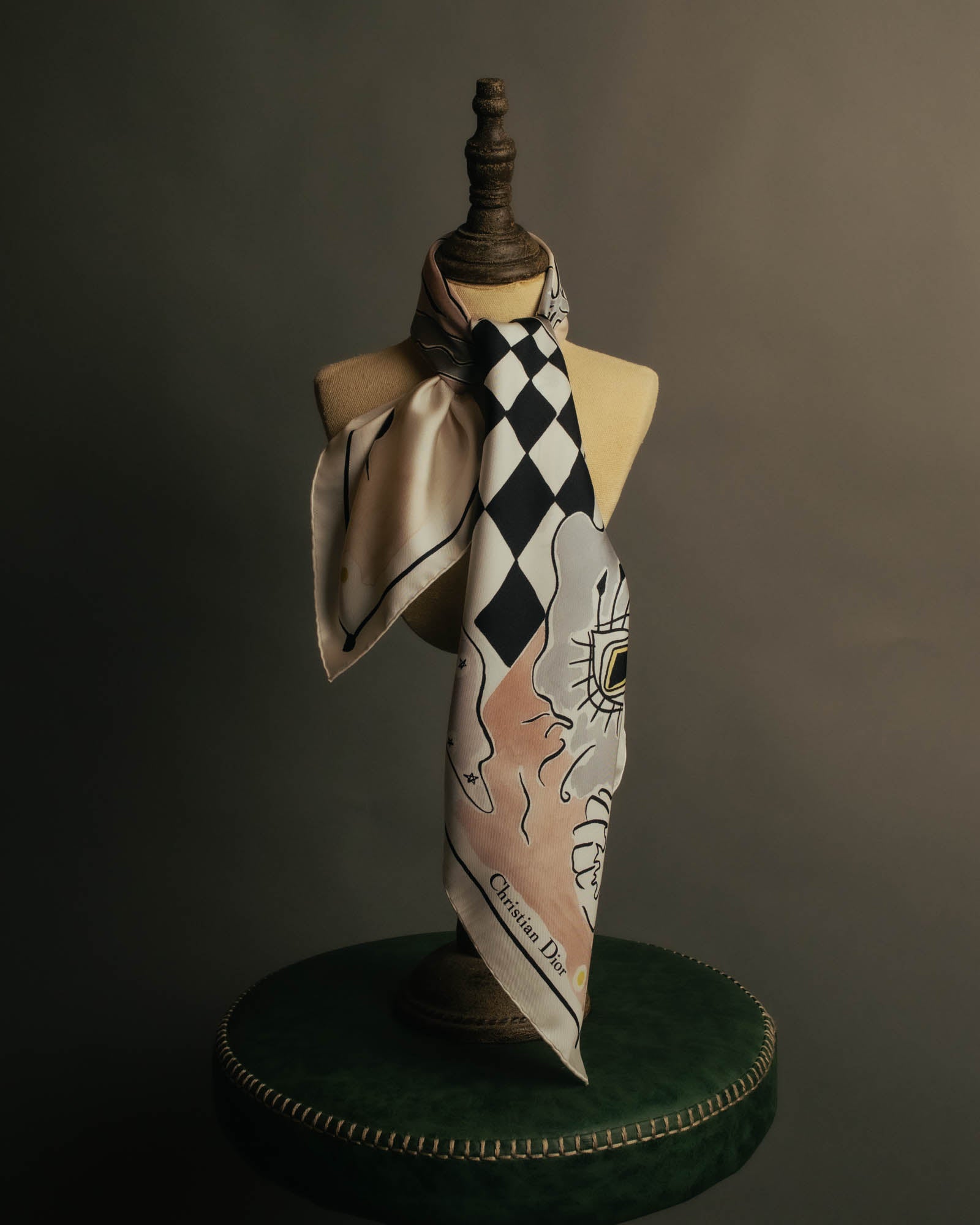 "Christian Dior" 2010's Modern surrealist trump print silk scarf