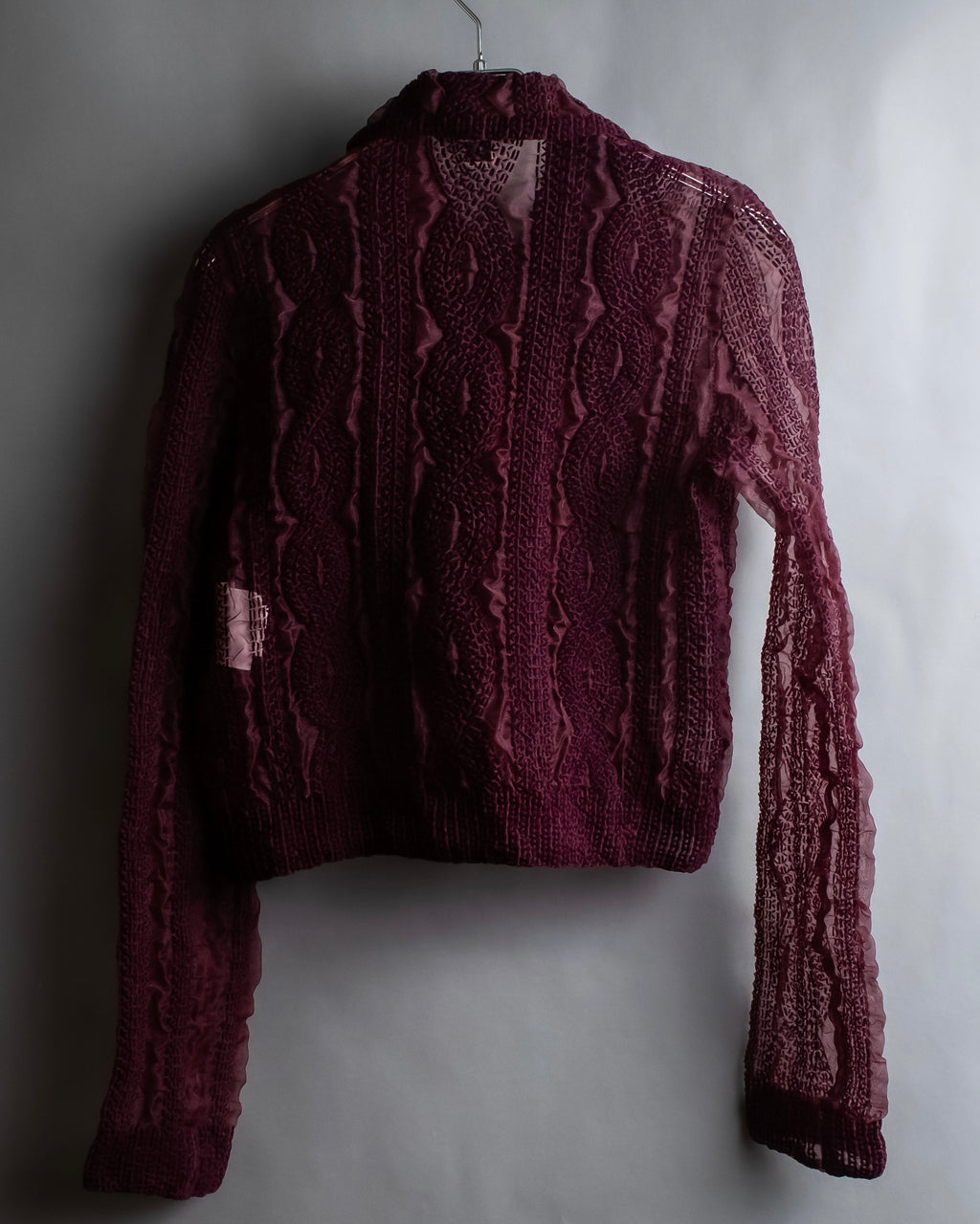 "robe de chambre COMME des GARCONS" Cable knit sheer shirt collar cardigan