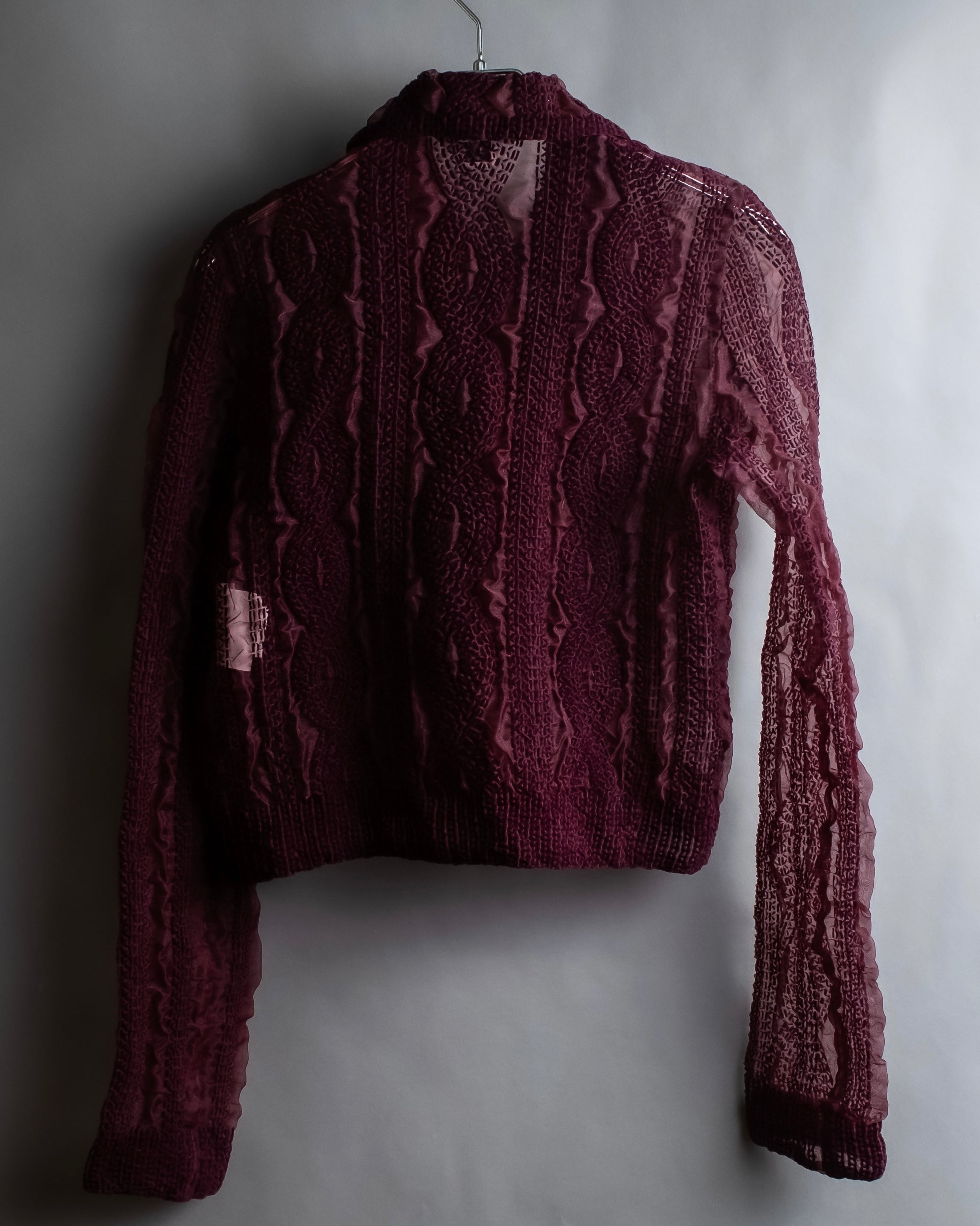 "robe de chambre COMME des GARCONS" Cable knit sheer shirt collar cardigan