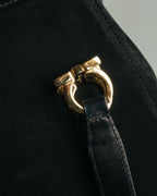 “Salvatore Ferragamo” 1995 Double gancini suede leather handbag