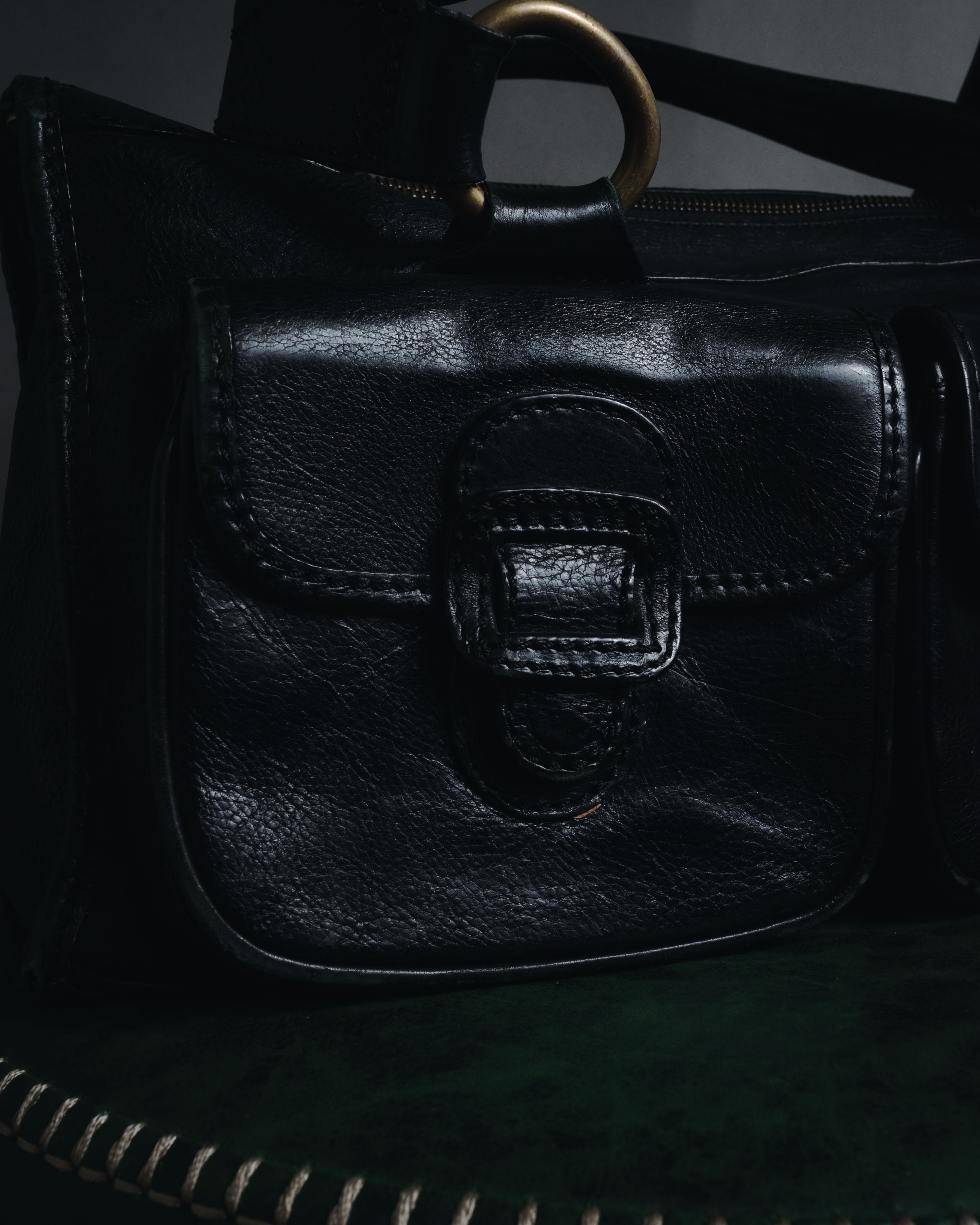 "CELINE" Leather double-pocket ring-hardware shoulder bag