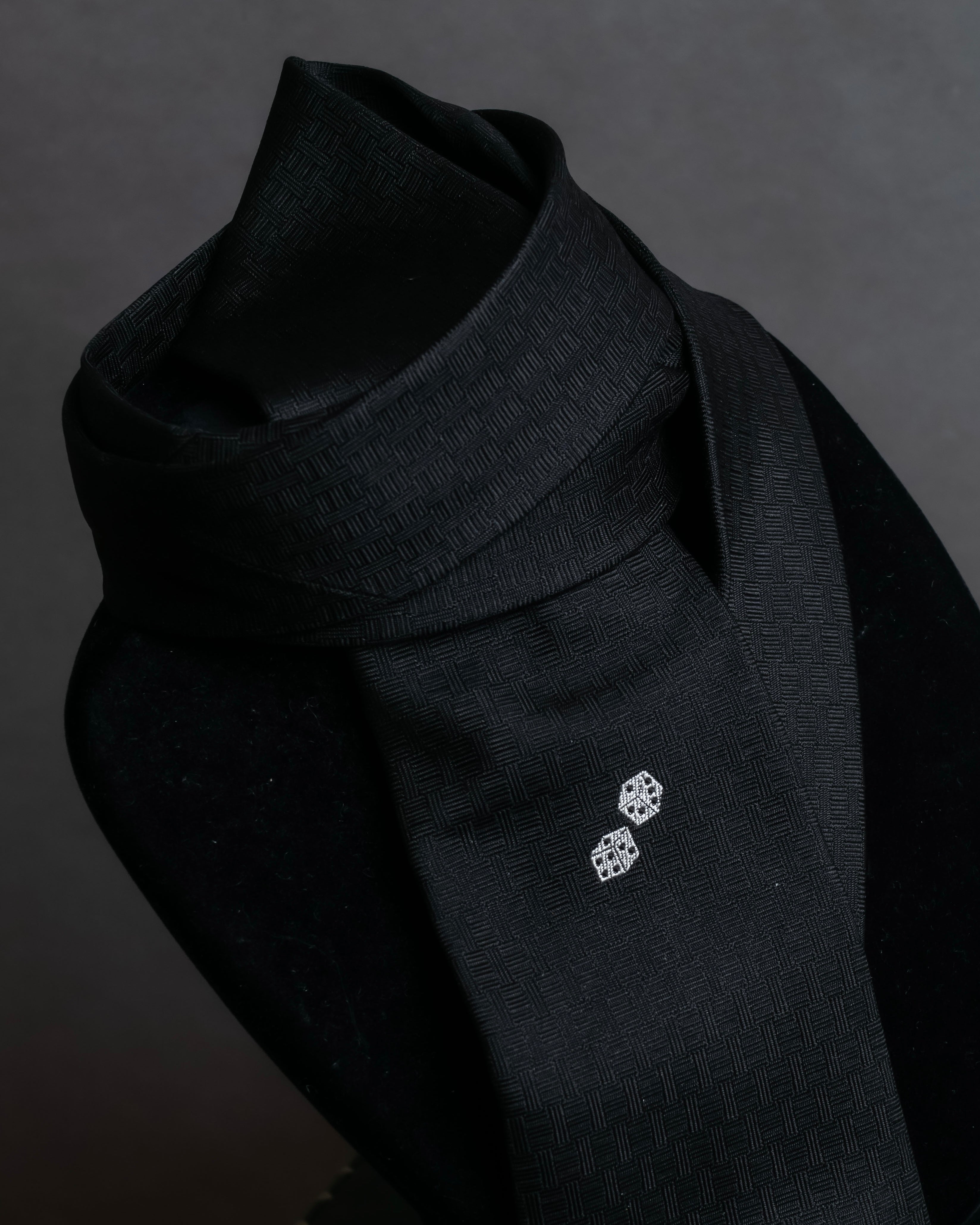 "HERMES" Dice embroidery design silk neck tie