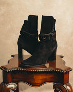 -SPECIAL- "Hermès" 90's-00's Margiela era fold-over black suede belt boots