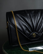 "Christian Dior" 70's-80's Radial drape design gold chain leather shoulder bag