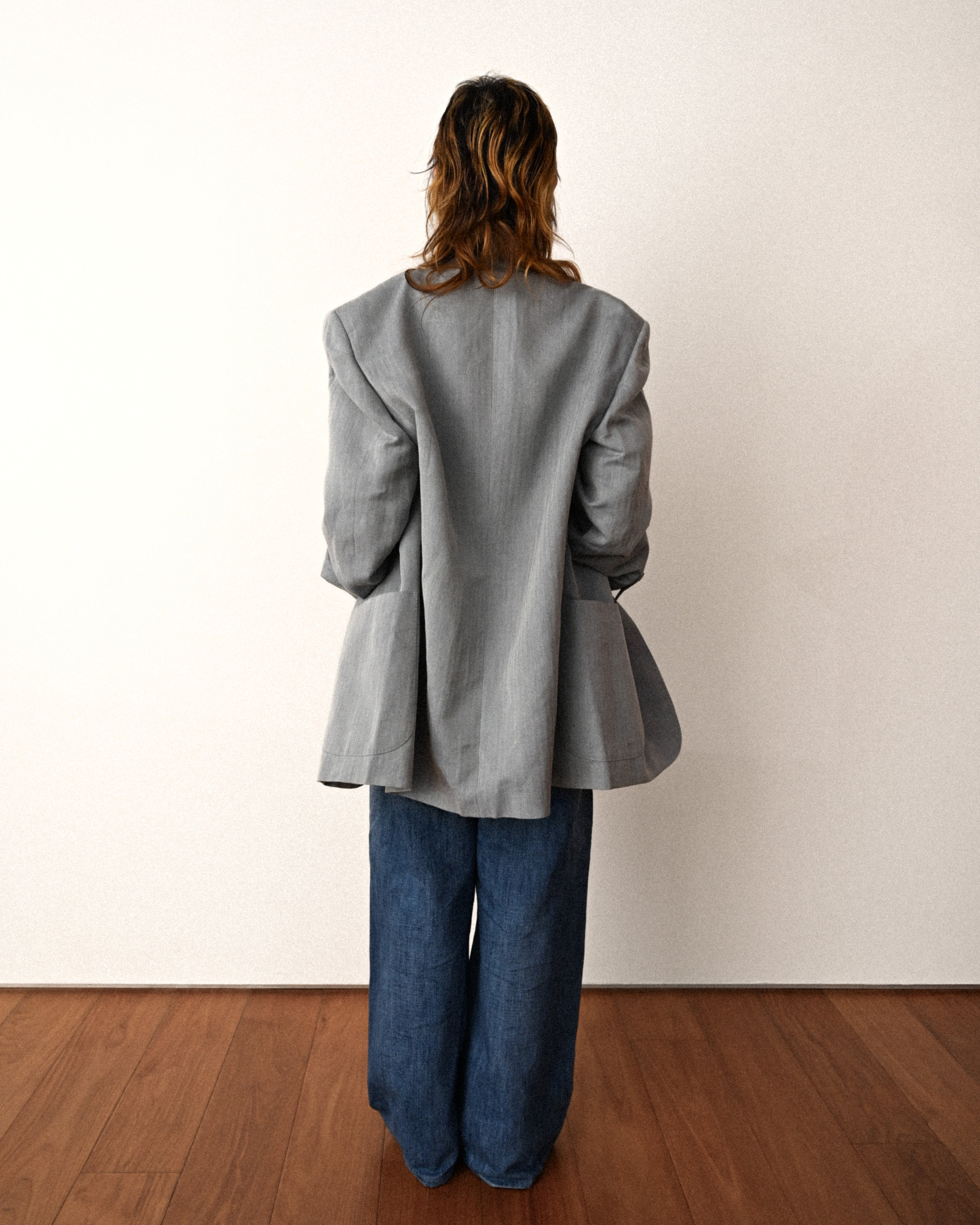 Carven/ Single Breasted 2B Herringbone Oversized Tailored Jacket Gray