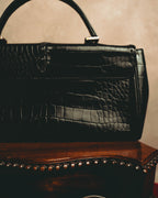-SPECIAL- “Yves Saint Laurent” 80’s-90’s Crocodile embossed lace-up handbag