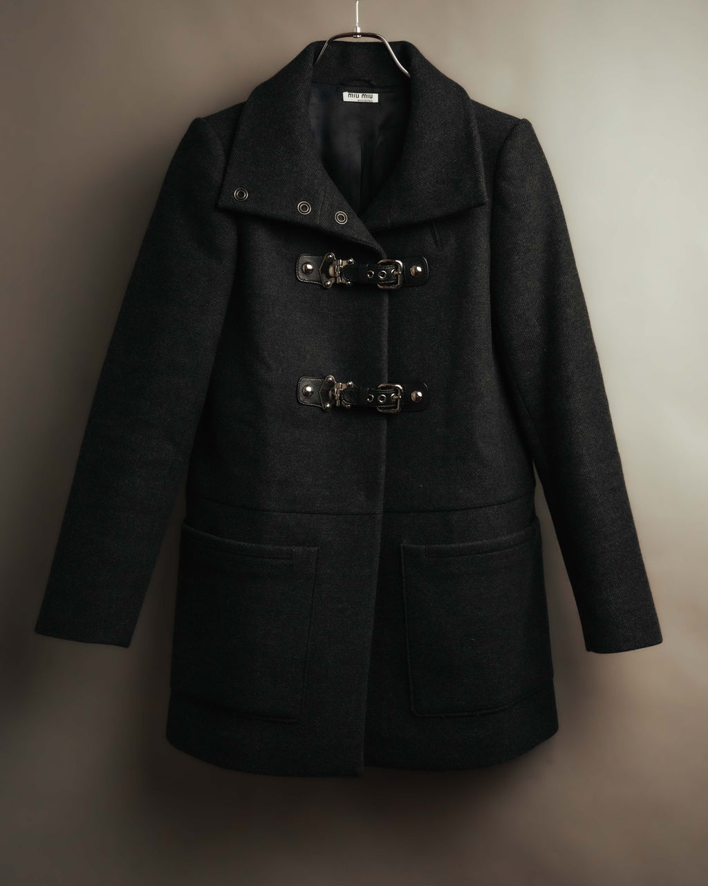 “miu miu” 00’s-10’s Wool angora leather buckle coat
