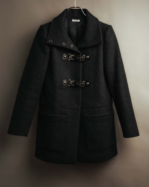 “miu miu” 00’s-10’s Wool angora leather buckle coat