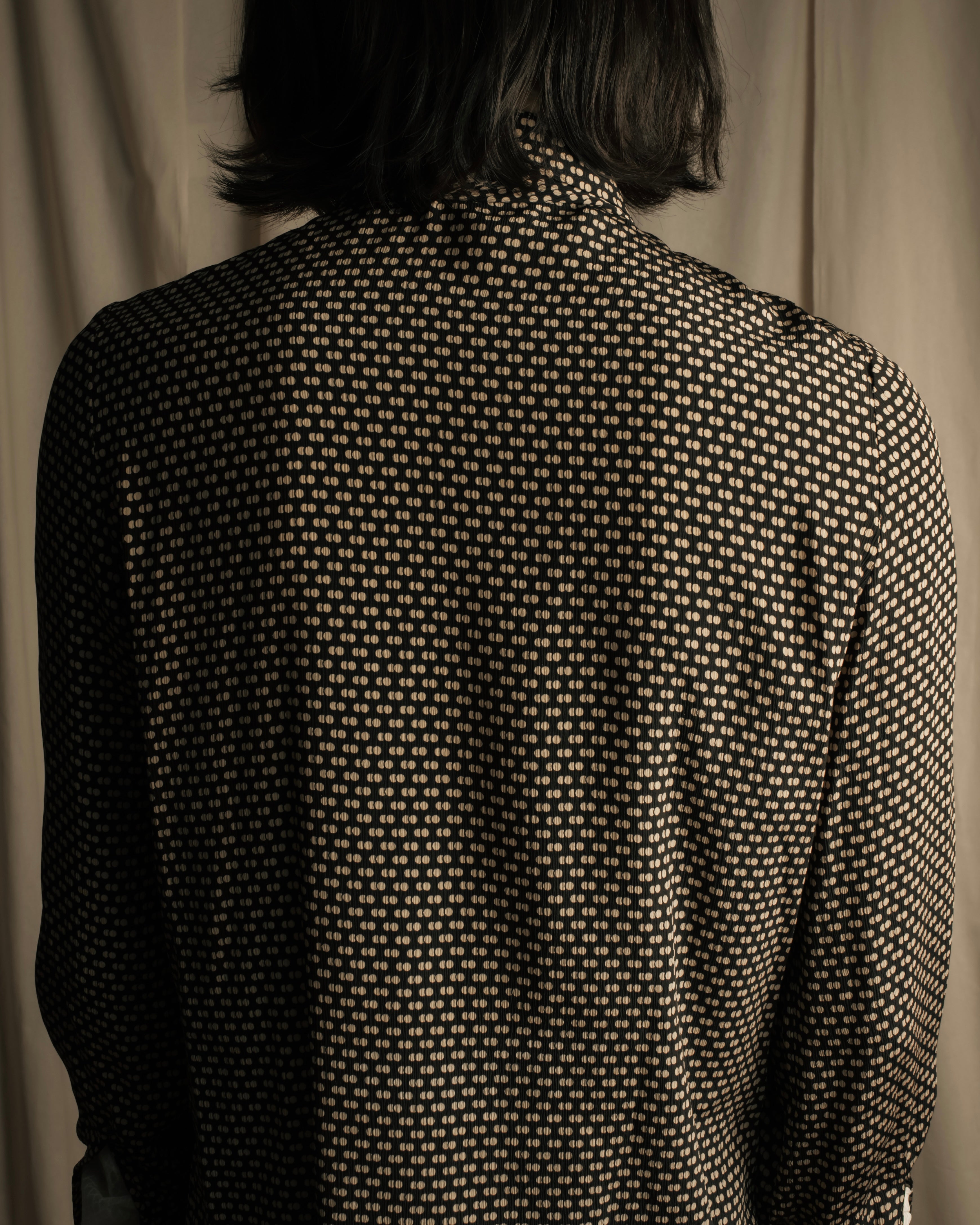 "Christian Dior PRETA PORTER" Ivory polka dot bow tie blouse