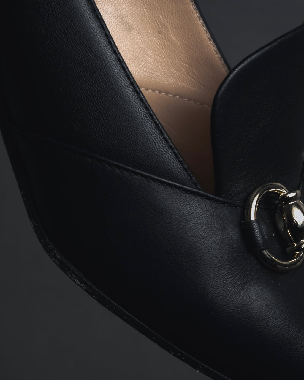 "GUCCI" Michele design horsebit leather heel loafers