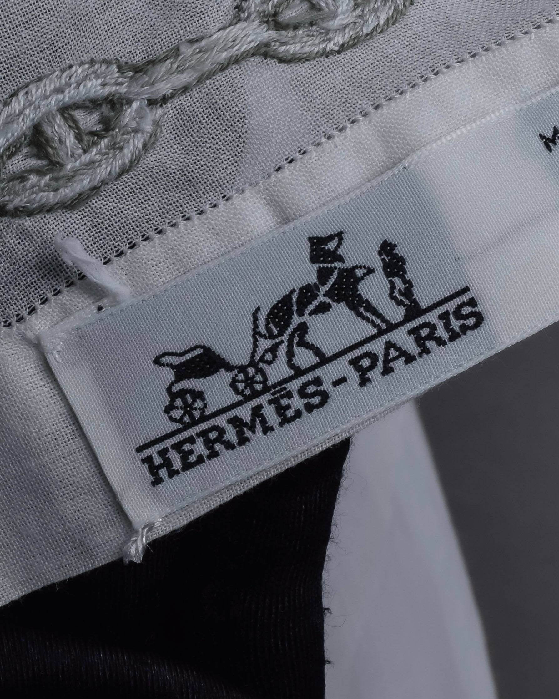 "HERMES" Embroidered knot border cotton scarf