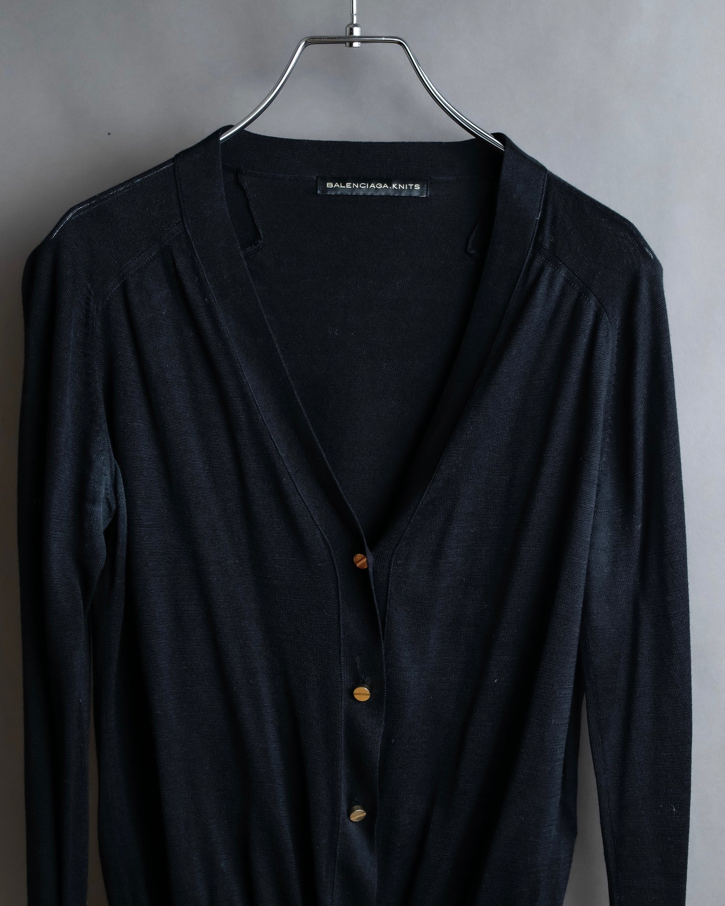 "BALENCIAGA" Silk cashmere gold button short V neck cardigan