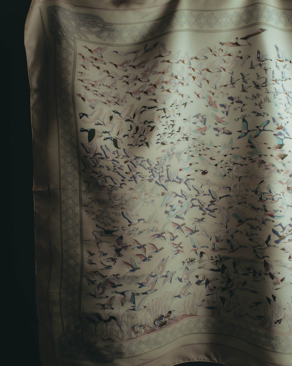 "Hermès" 00's Pastel bird print silk scarf
