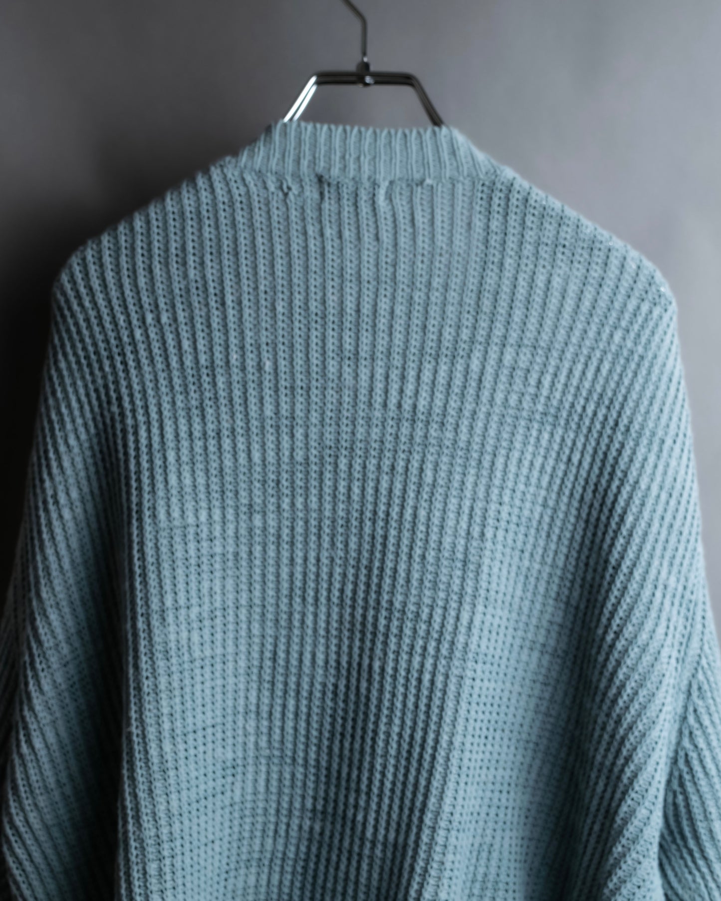 "KENZO" Dull blue oversized distressed V-neck knit