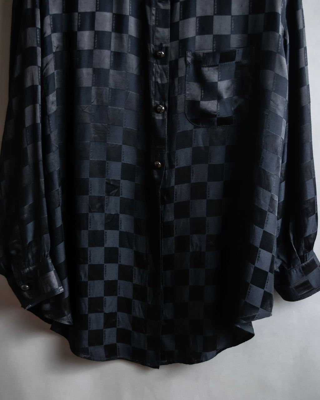 "FENDI JEANS" Logo engraved check pattern glossy shirt