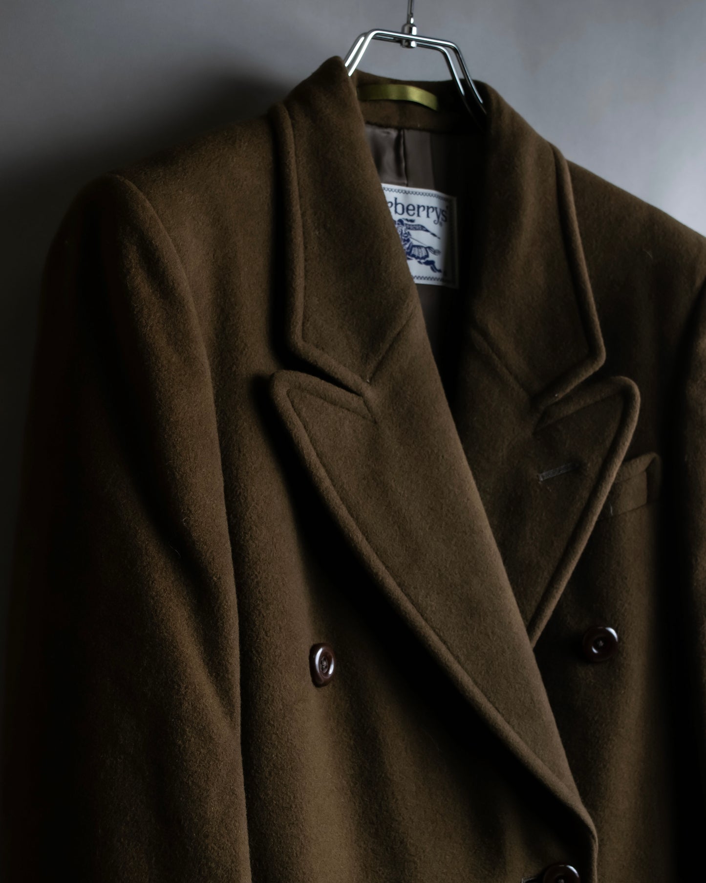 "BURBERRYS" Peaked lapels double breasted olive brown coat