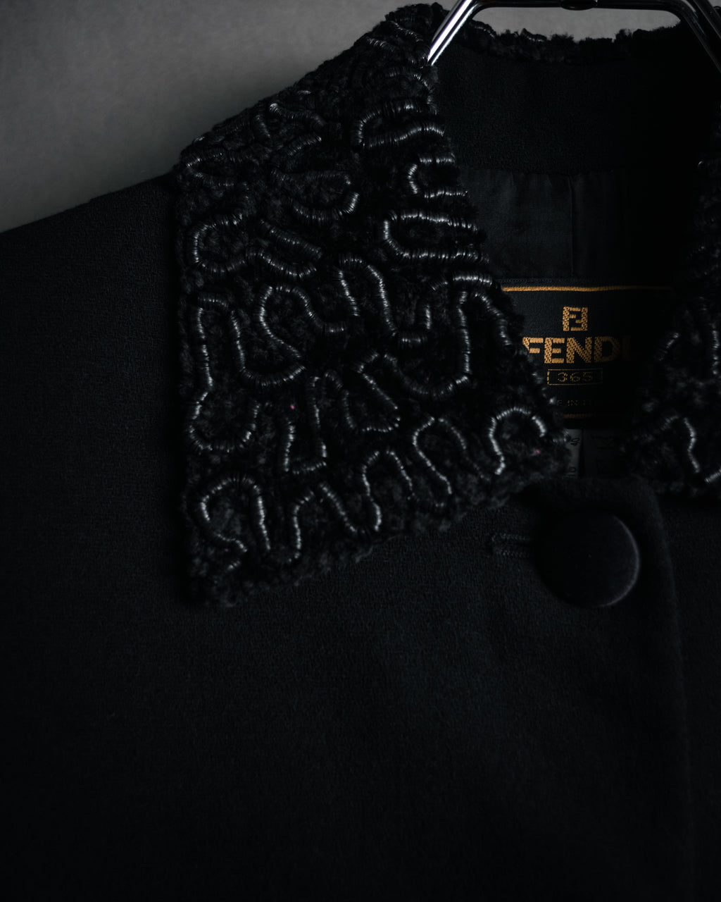 –SPECIAL– “FENDI” 90’s Embroidered collar long tailored jacket
