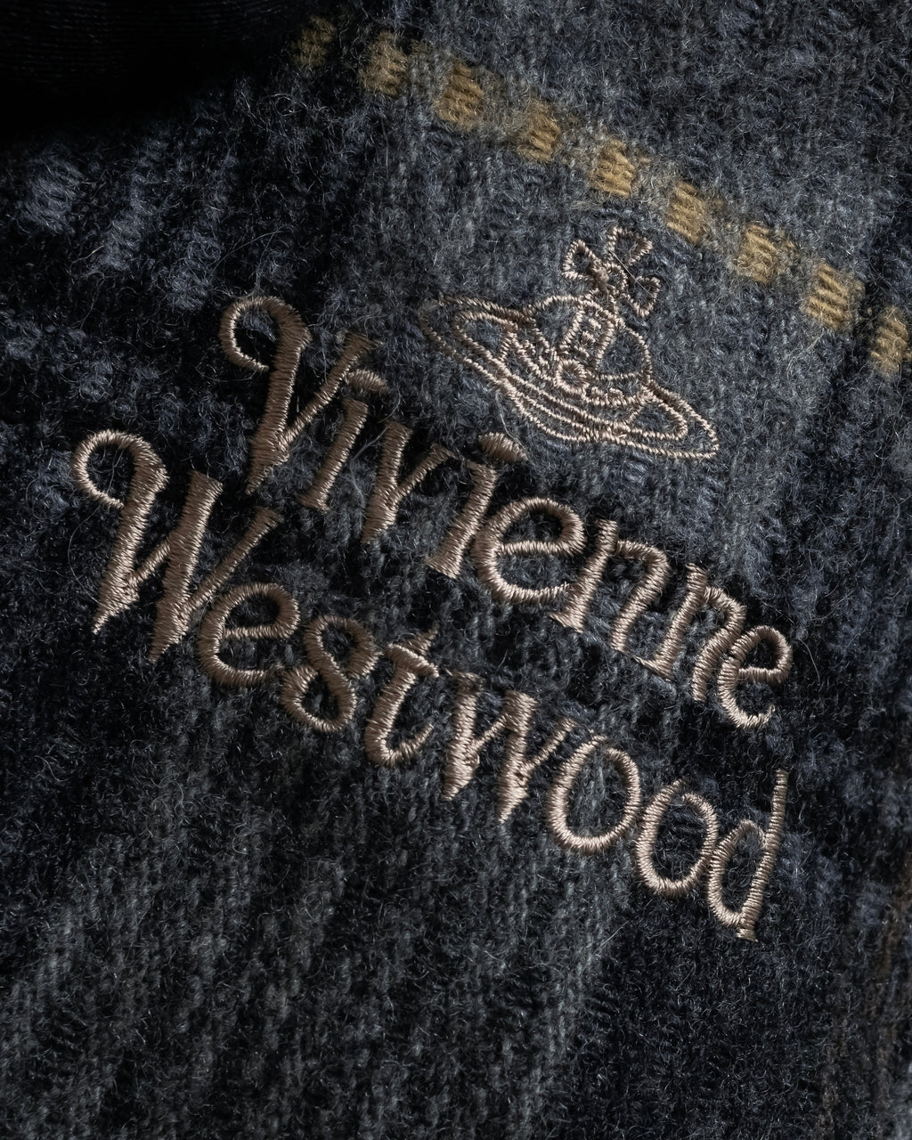 "Vivienne Westwood" Multi-layered check pattern fringe design muffler