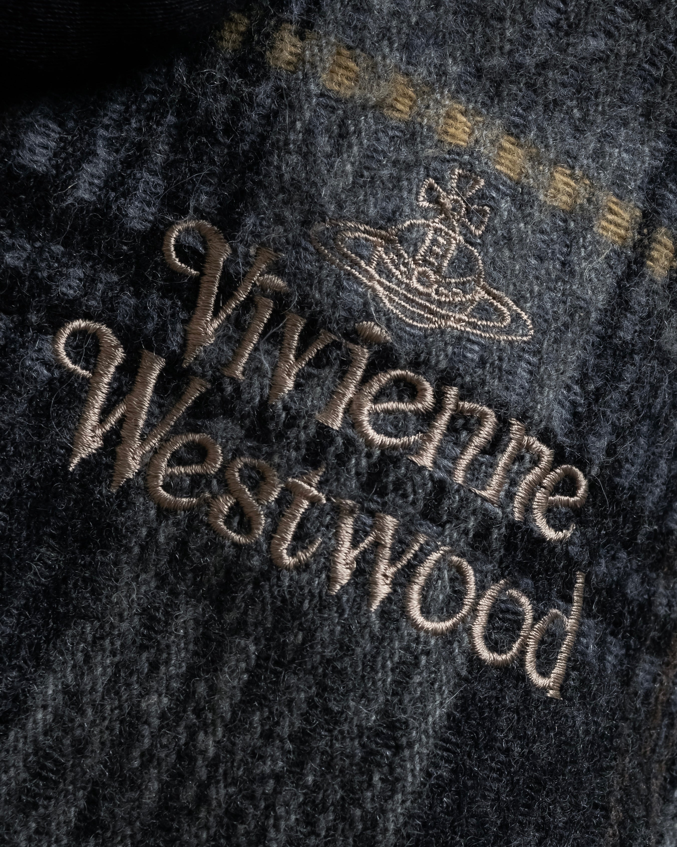 "Vivienne Westwood" Multi-layered check pattern fringe design muffler