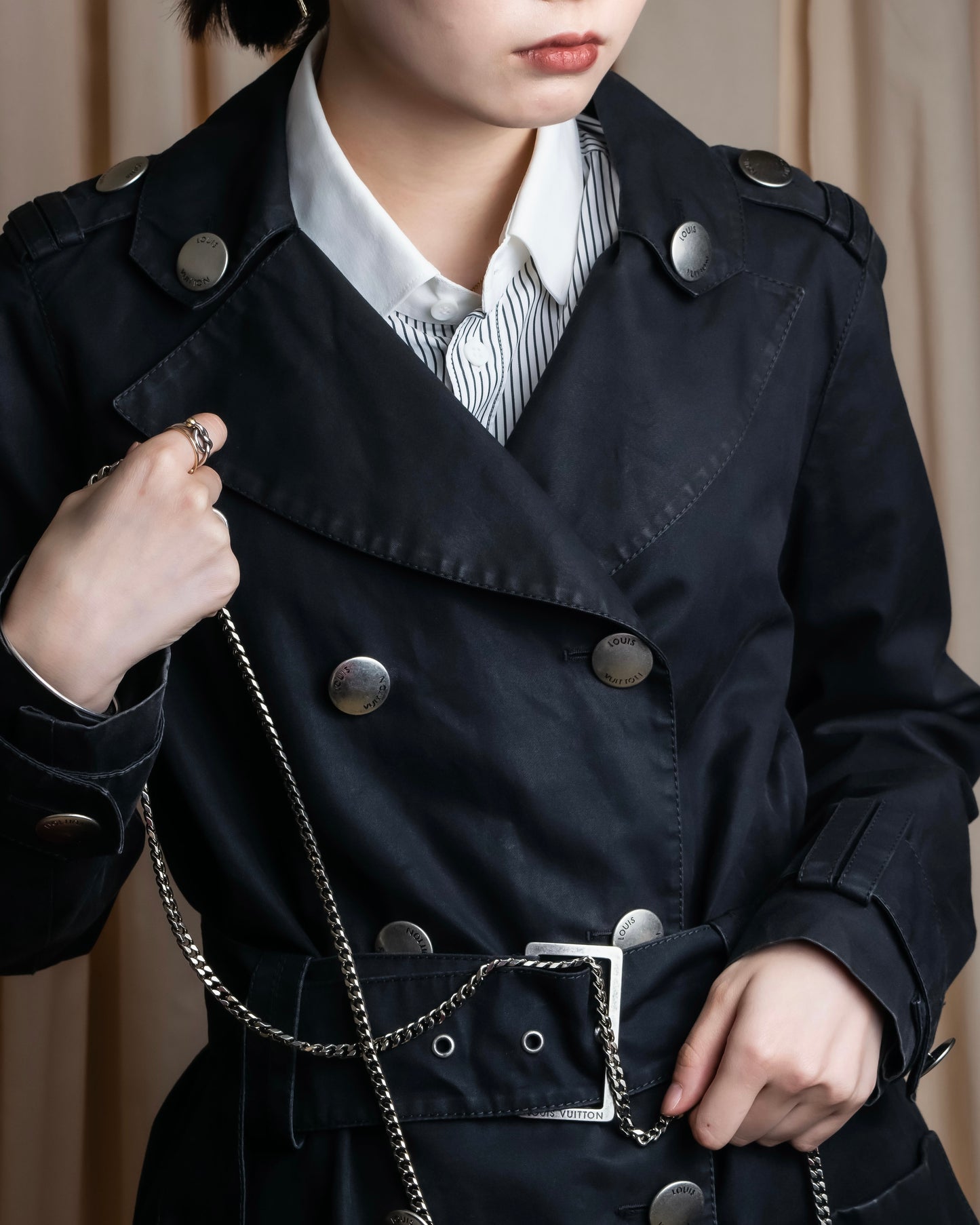 "LOUIS VUITTON" Metal button detailing belted trench coat