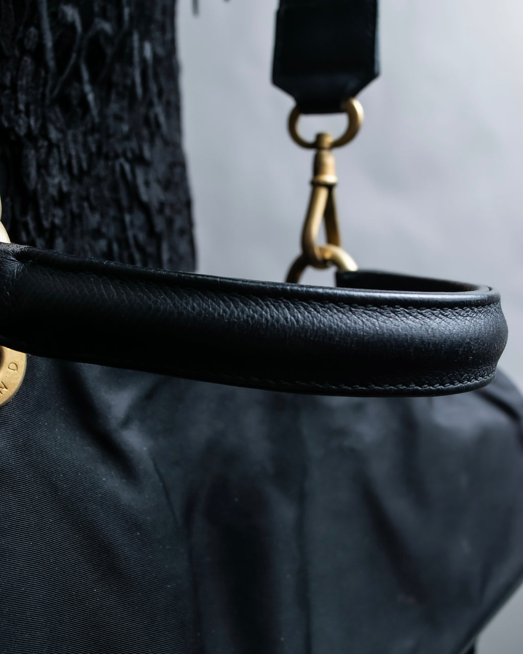 “JIL SANDER” Gold buckle 2 way nylon hand bag