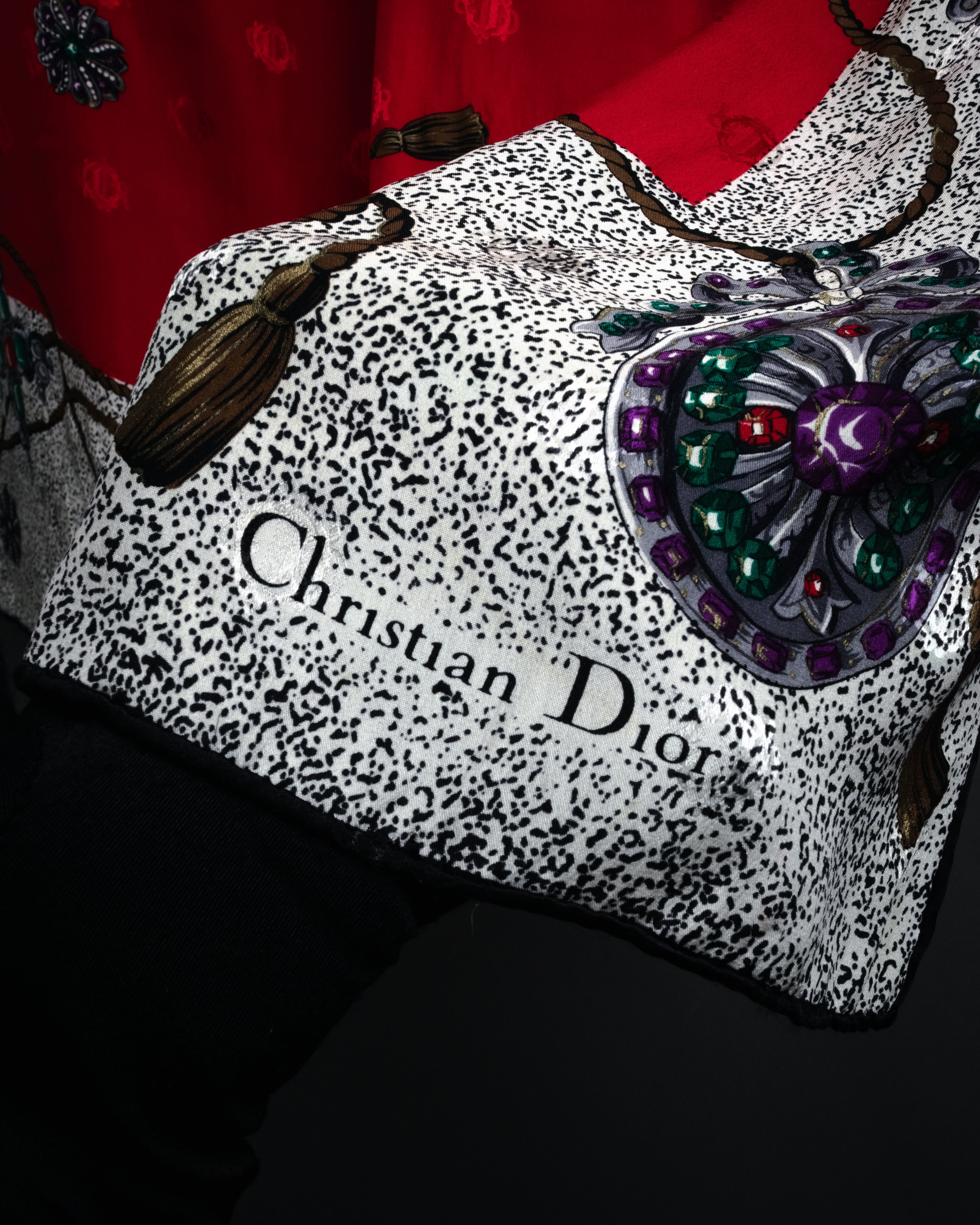 “Christian Dior” 80’s-90’s Jewelry motif monogram silk scarf