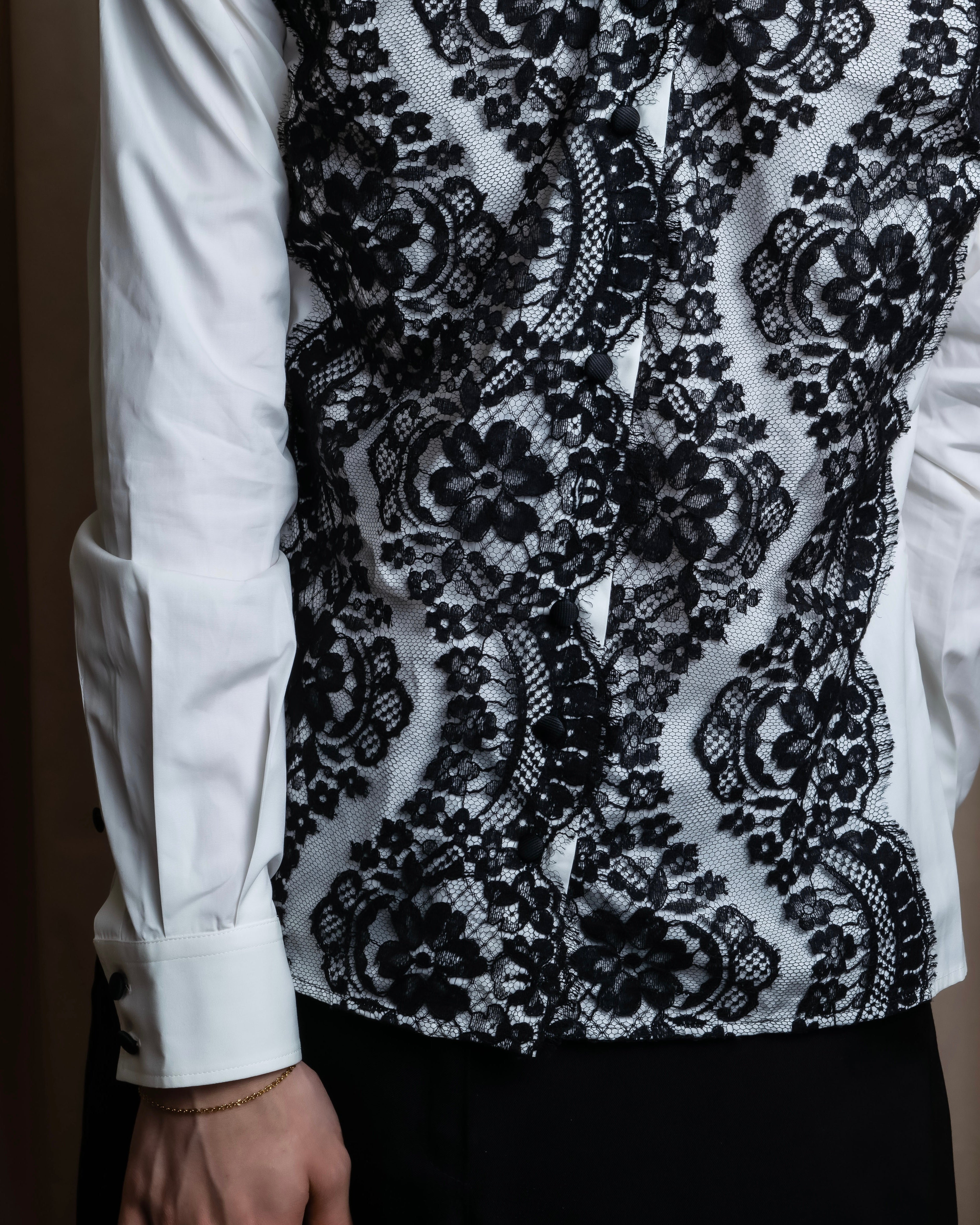 "Dolce &amp; Gabbana" Flower engraved lace design shape fit shirt