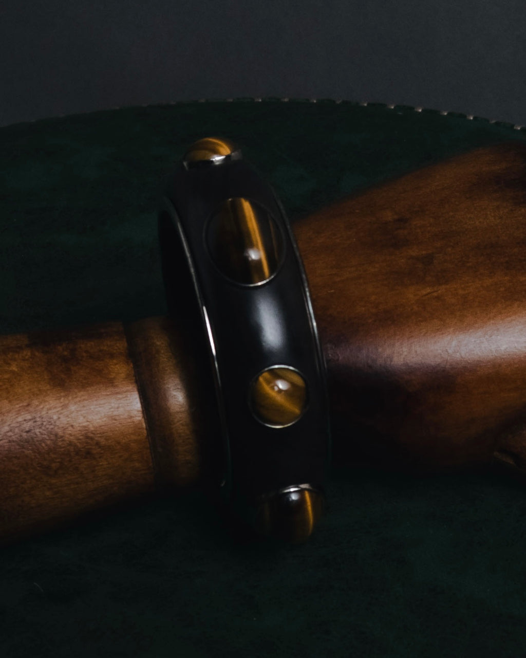 "Bottega Veneta" 2006-2012 ebony and sterling silver tiger eye bangle