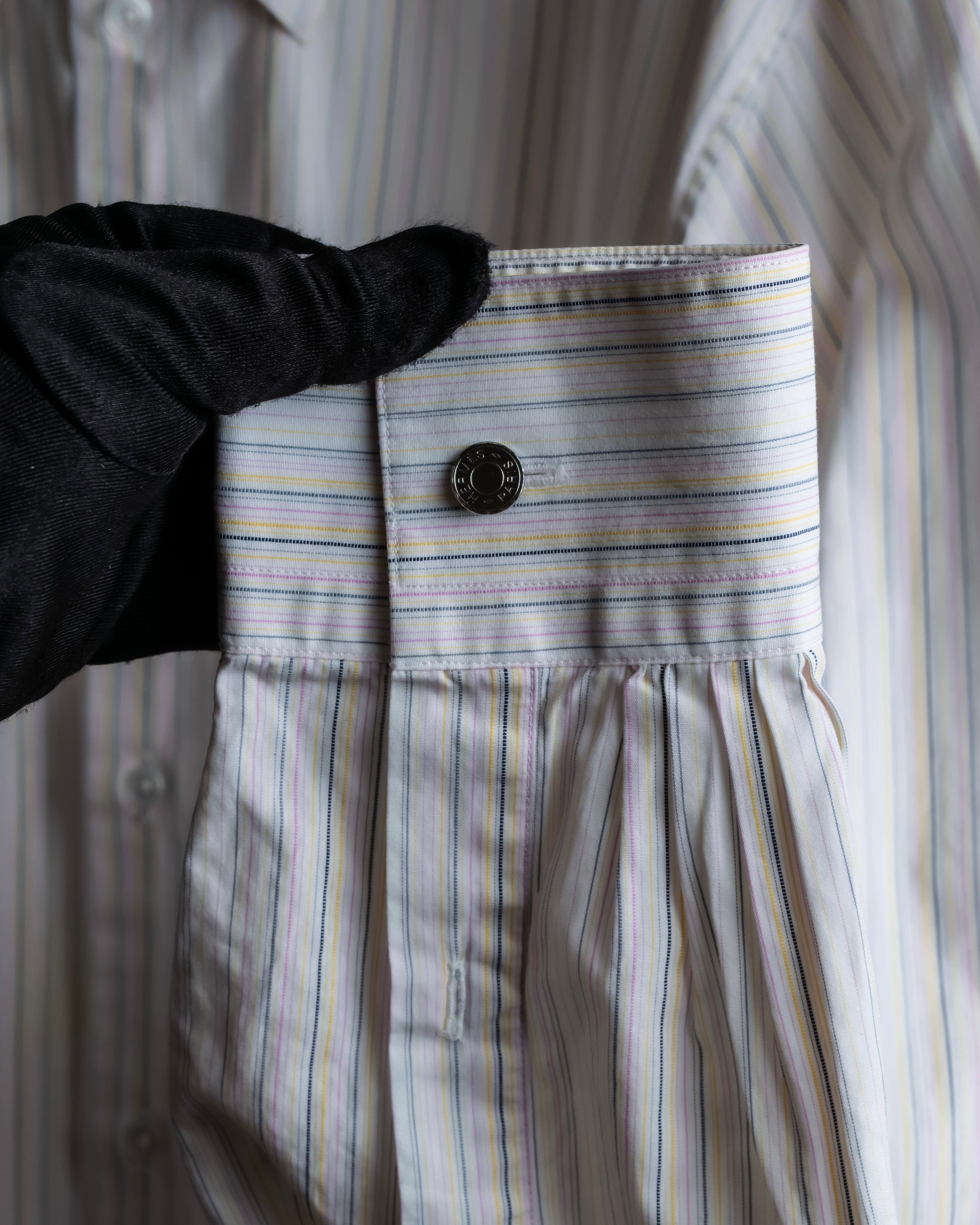 "HERMES" Multi-stripe pattern hand-sewn nuance cotton shirt