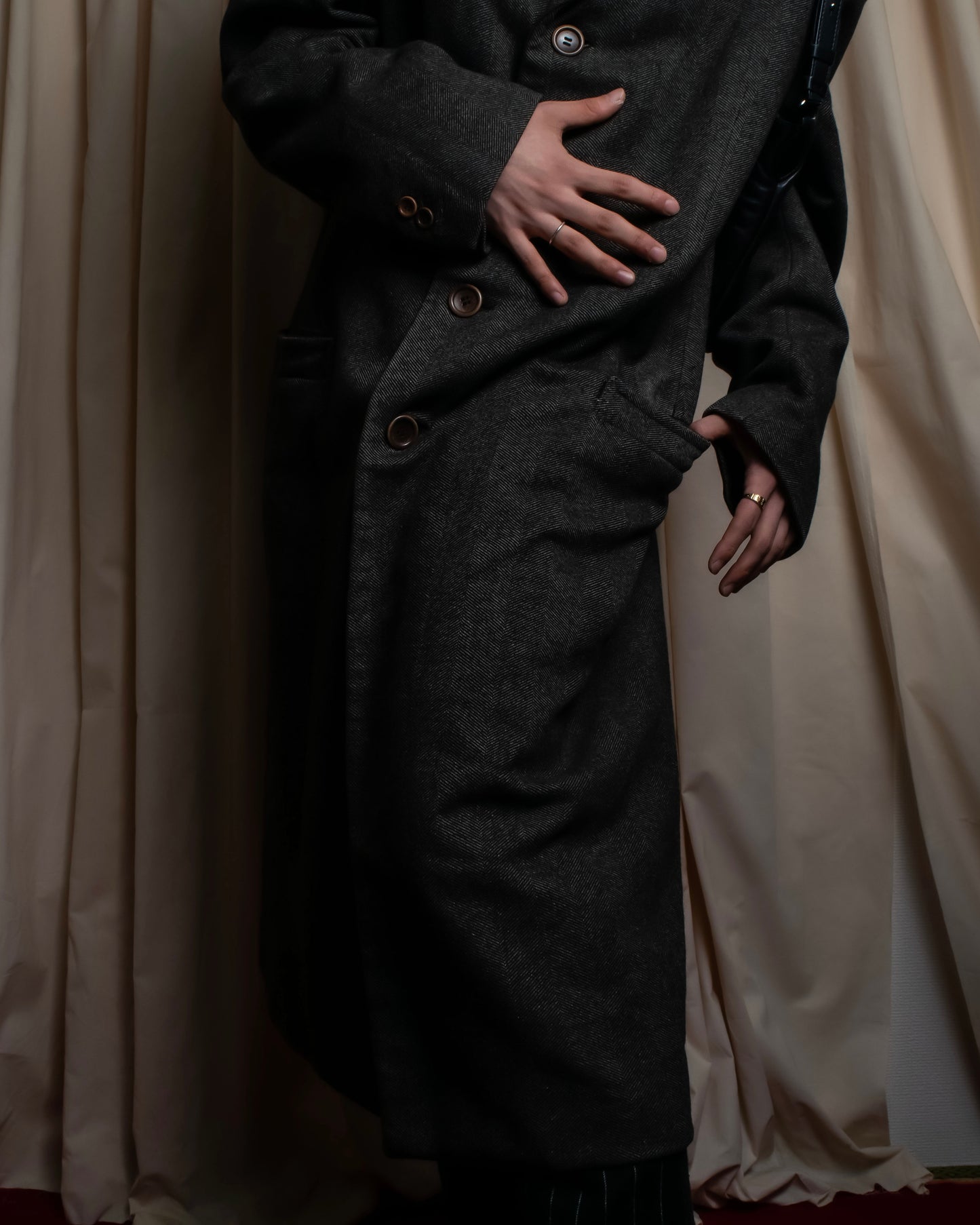 "ARMANI COLLEZIONI" Shoulder width structured oversized herringbone chester coat