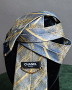 "CHANEL" Regimental pattern gold scattered design neck tie