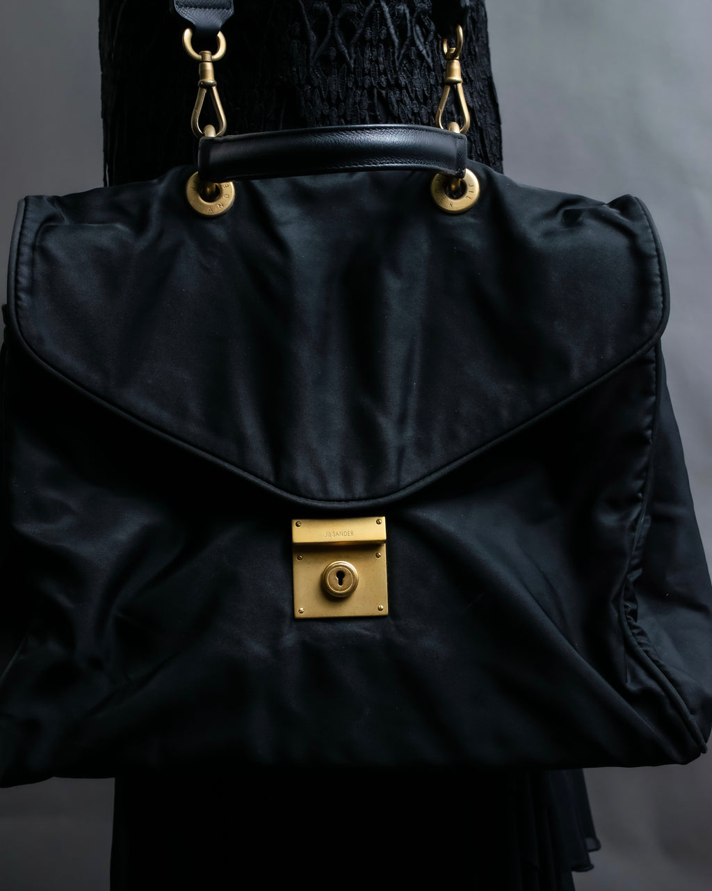 “JIL SANDER” Gold buckle 2 way nylon hand bag