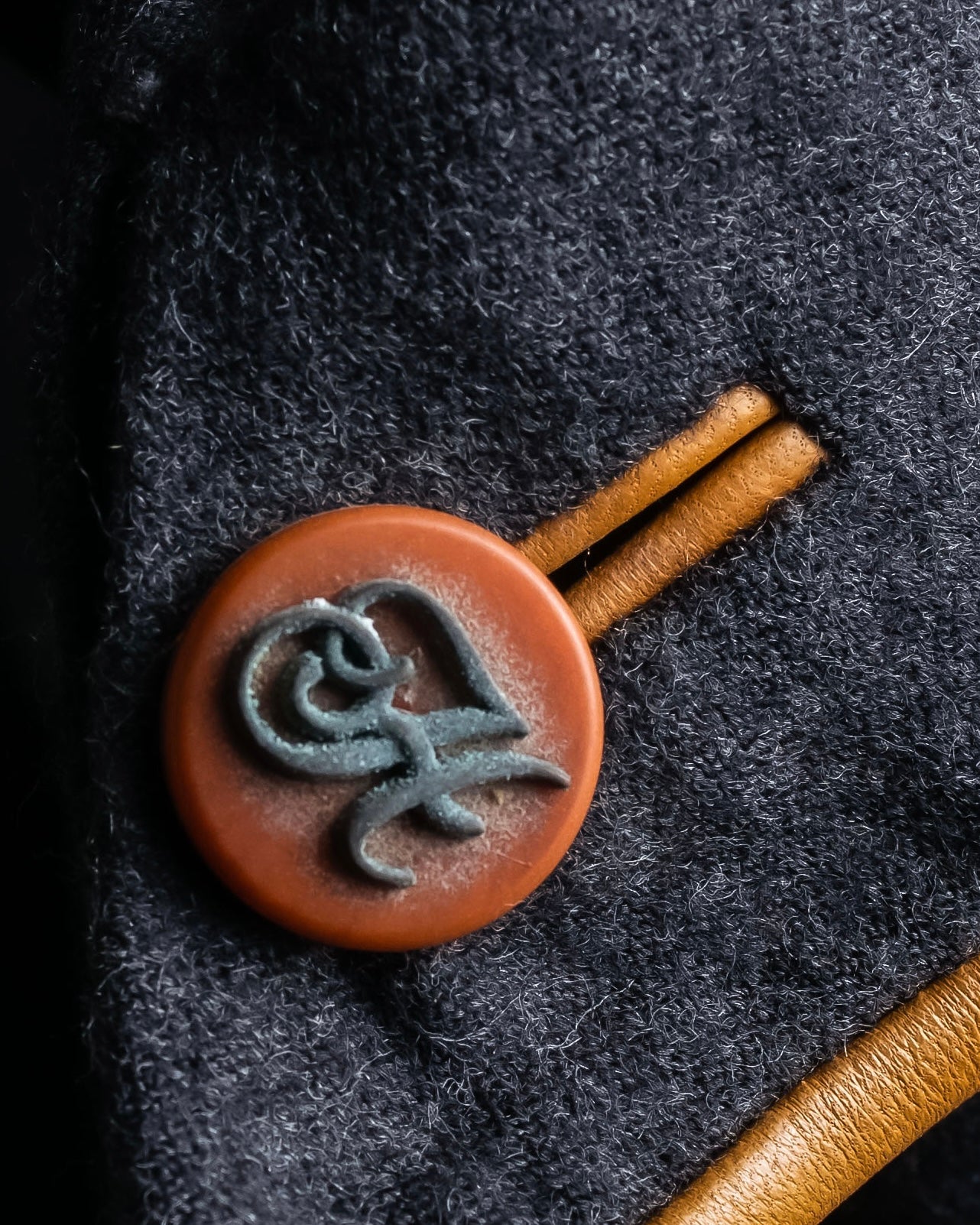 "HERMES" Vintage leather piping design belted tailored jacket