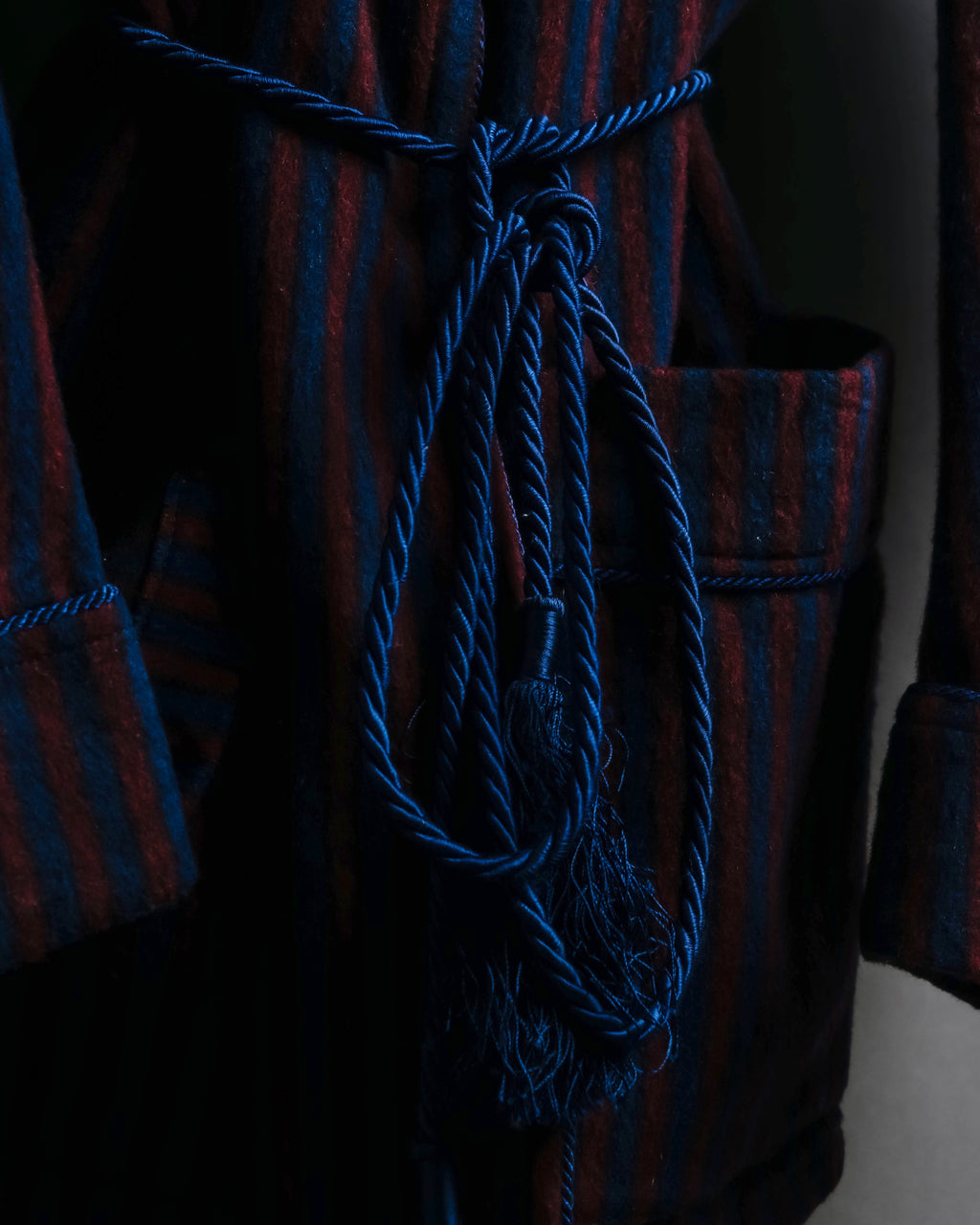 "Vintage striped waist belt design gown coat"