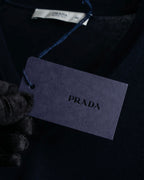 "PRADA" Raglan sleeves cotton navy color knit