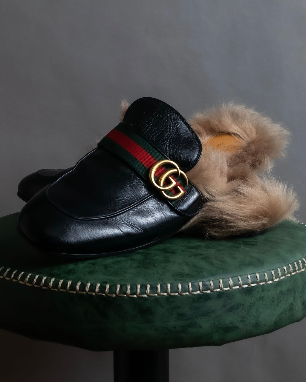 "GUCCI" GG logo design princetown loafers