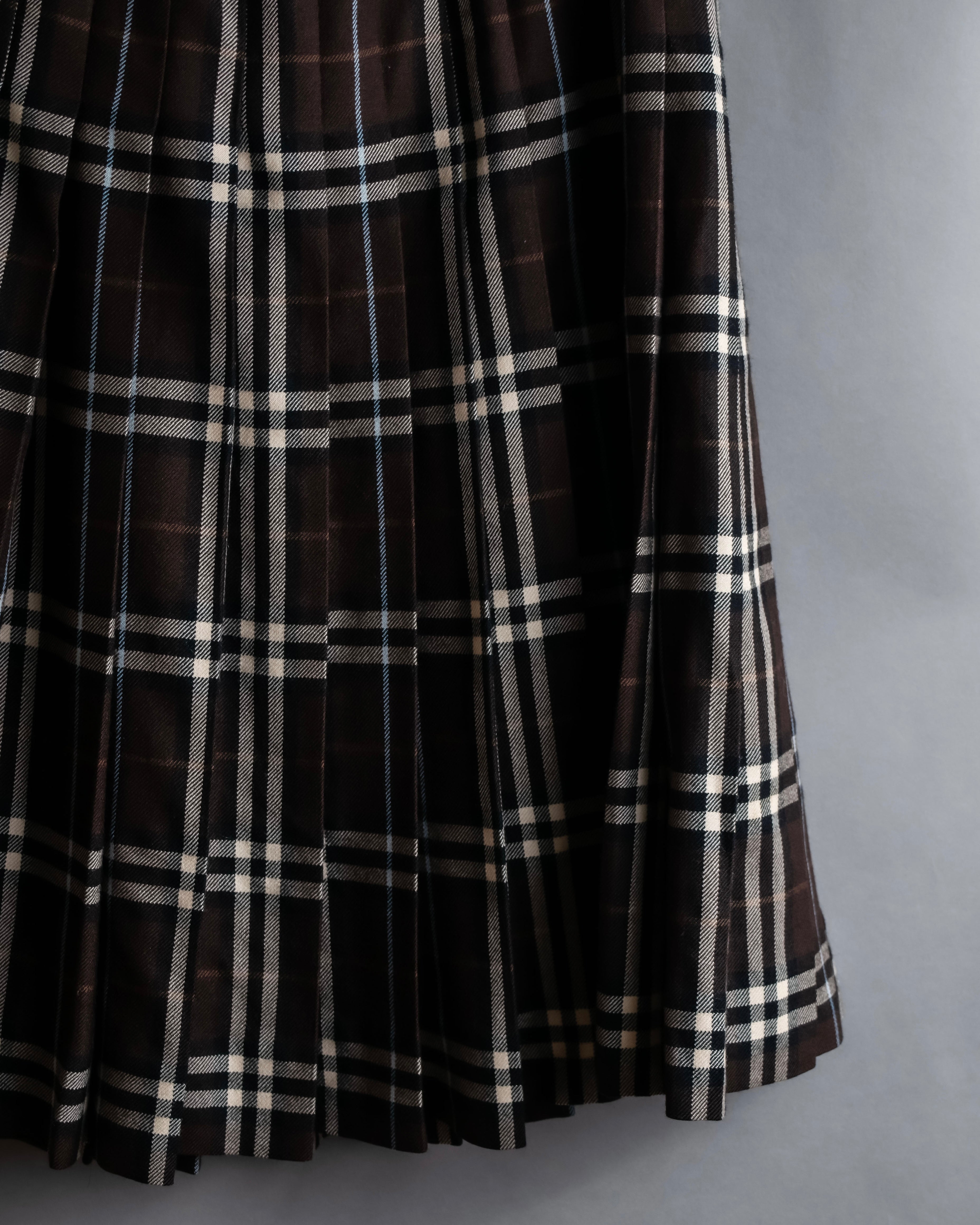 "BURBERRY" Brown tartan check pleated wrap skirt