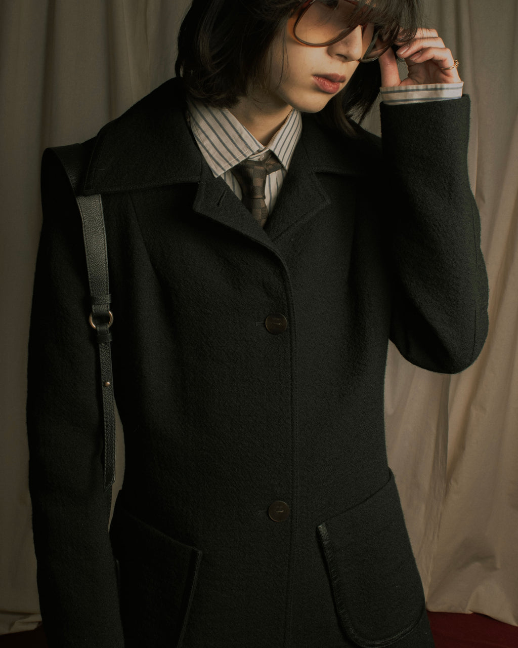 –SPECIALS– "LOEWE" 2017-2018 Minimal a-line calfskin piping coat