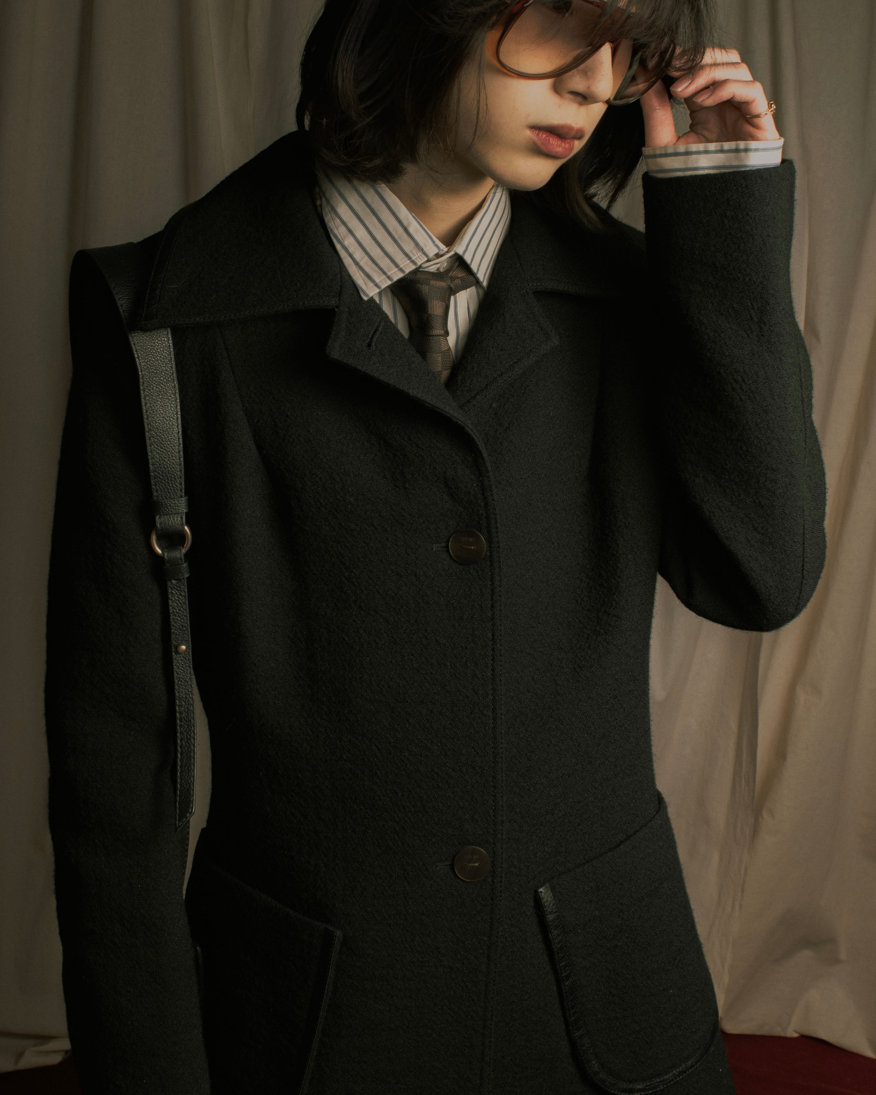 –SPECIALS– "LOEWE" 2017-2018 Minimal a-line calfskin piping coat