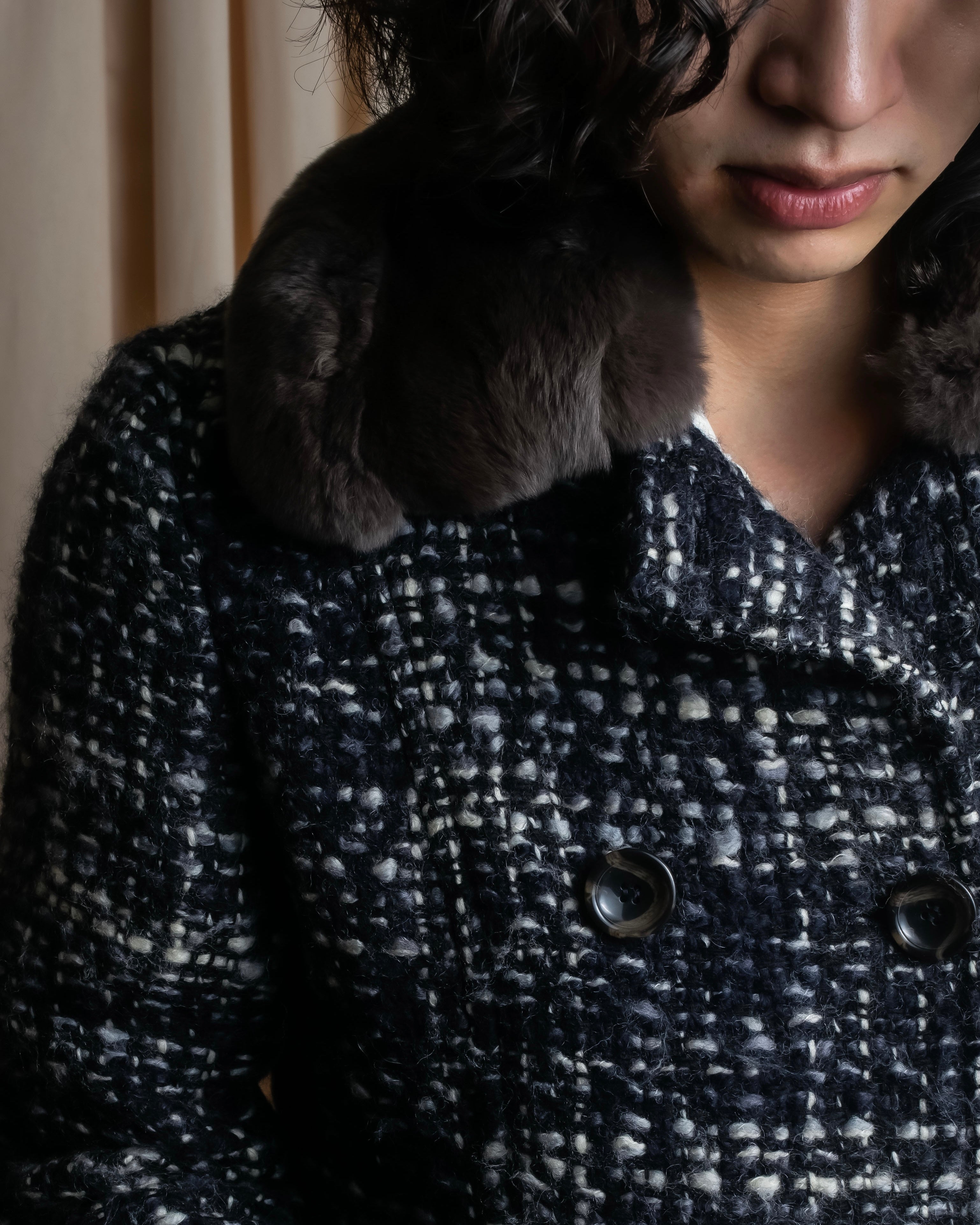 "Weekend Max Mara" Fur trimmed design collar tweed flare coat