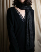 "GIORGIO ARMANI" Waffle low gauge knit fringe design stole